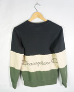 Sudadera Champion color block negra, crema y verde — Talla S