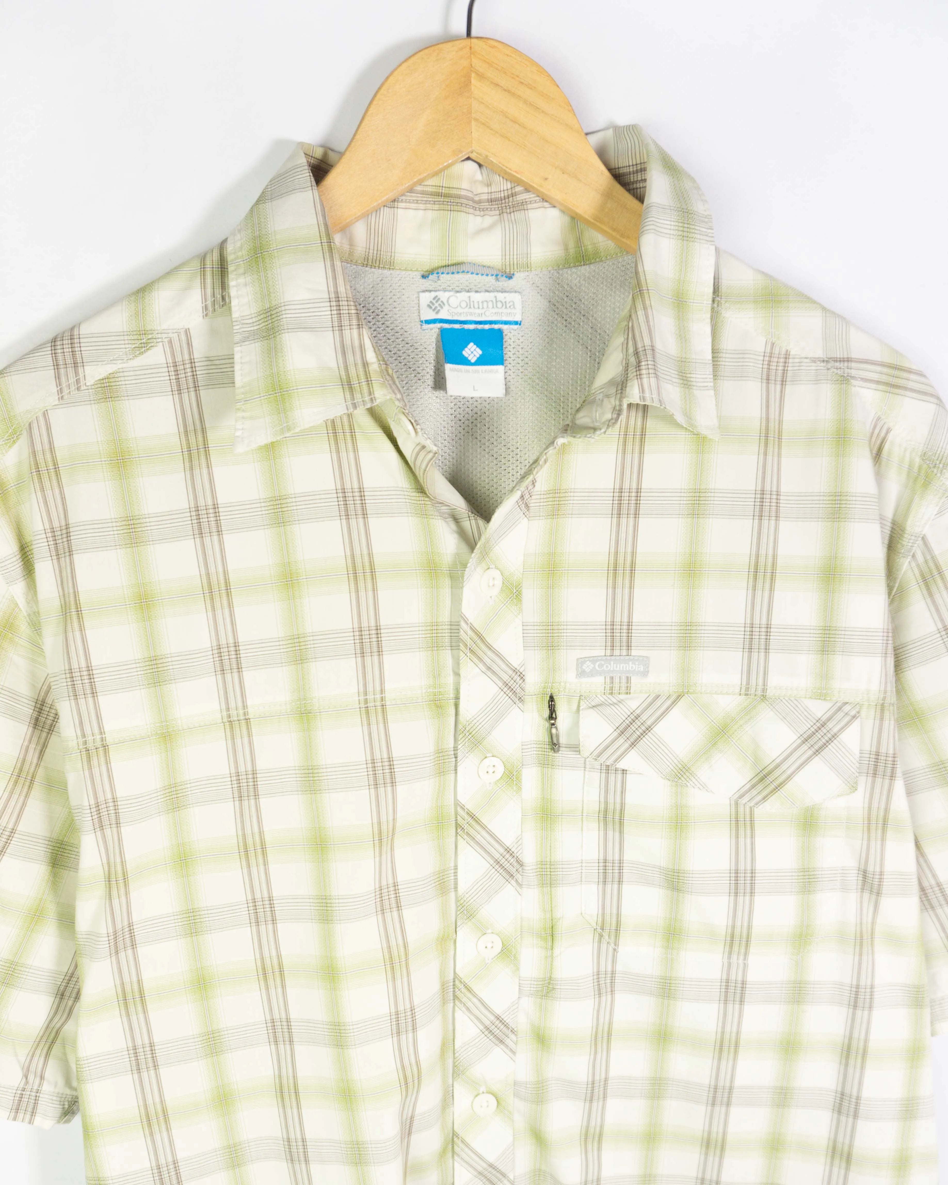 Camisa Columbia Vintage 00s cuadros verde y blanco manga corta — Talla L