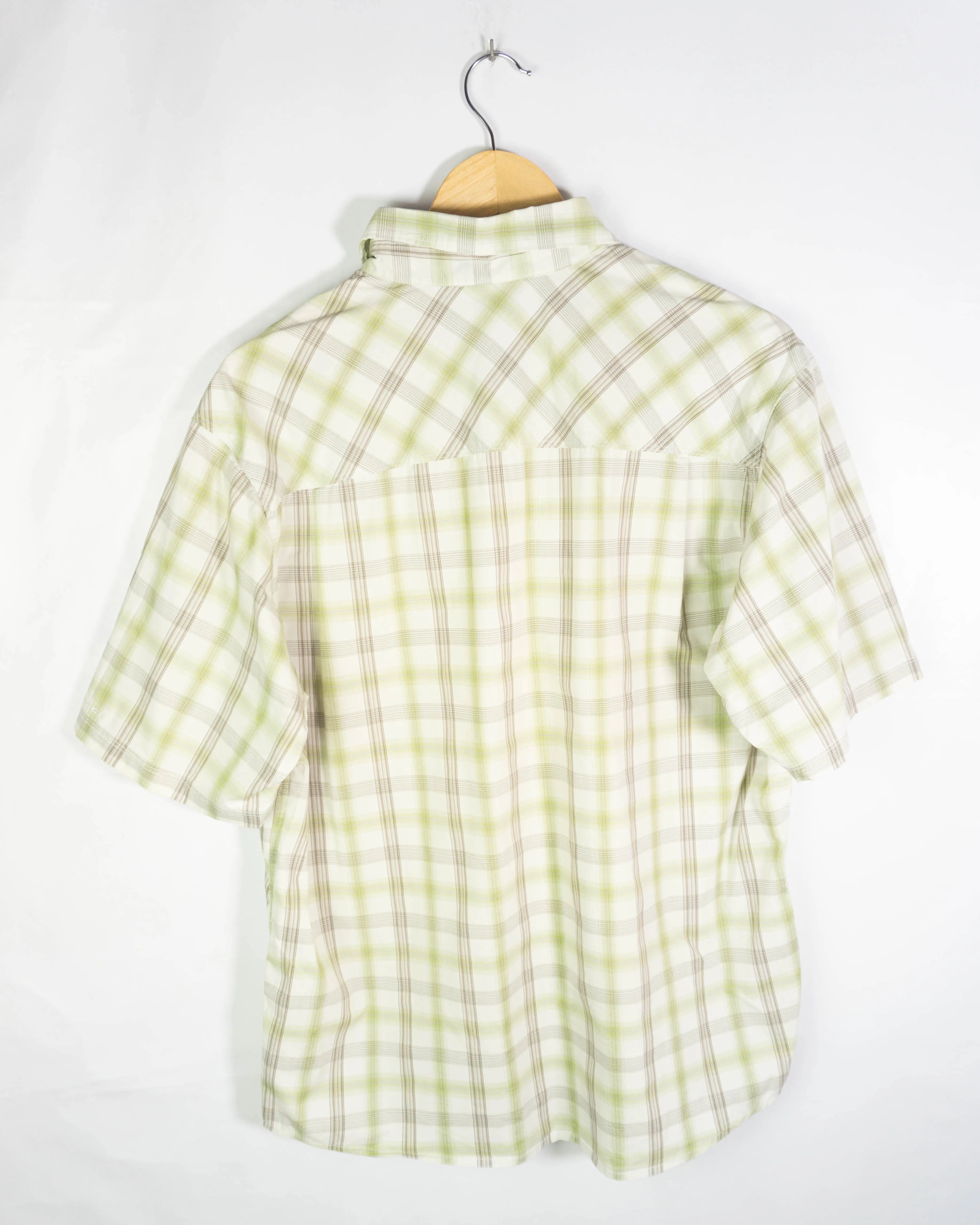 Camisa Columbia Vintage 00s cuadros verde y blanco manga corta — Talla L