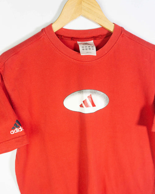 Camiseta Adidas Vintage 00s roja logo oval — Talla XS