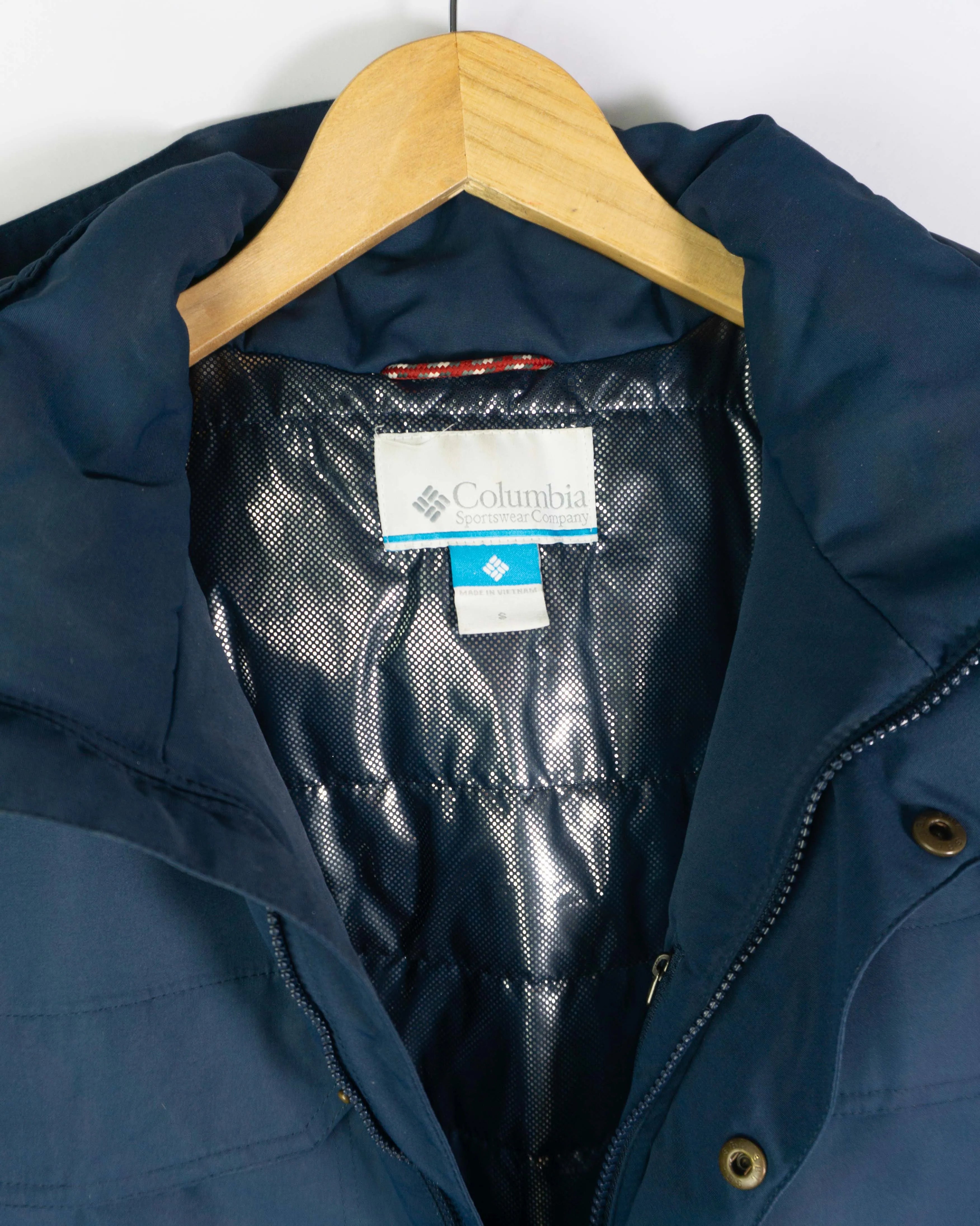 Chaqueta Columbia Vintage 00s Omni-Tech azul marino con capucha — Talla S