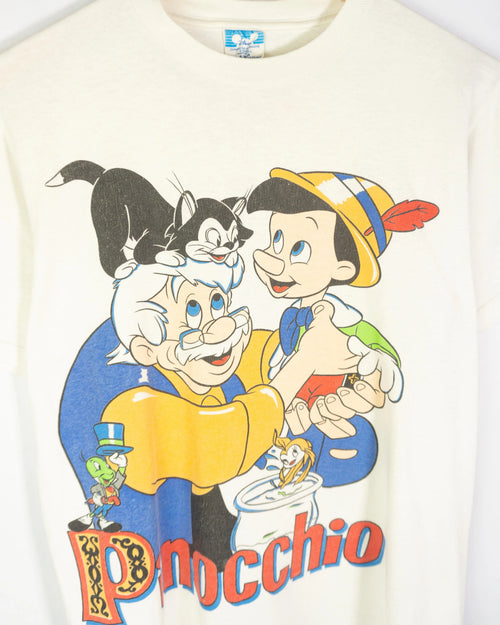 Camiseta Disney Pinocchio Vintage 80s-90s Character Fashions Blanca — Talla S