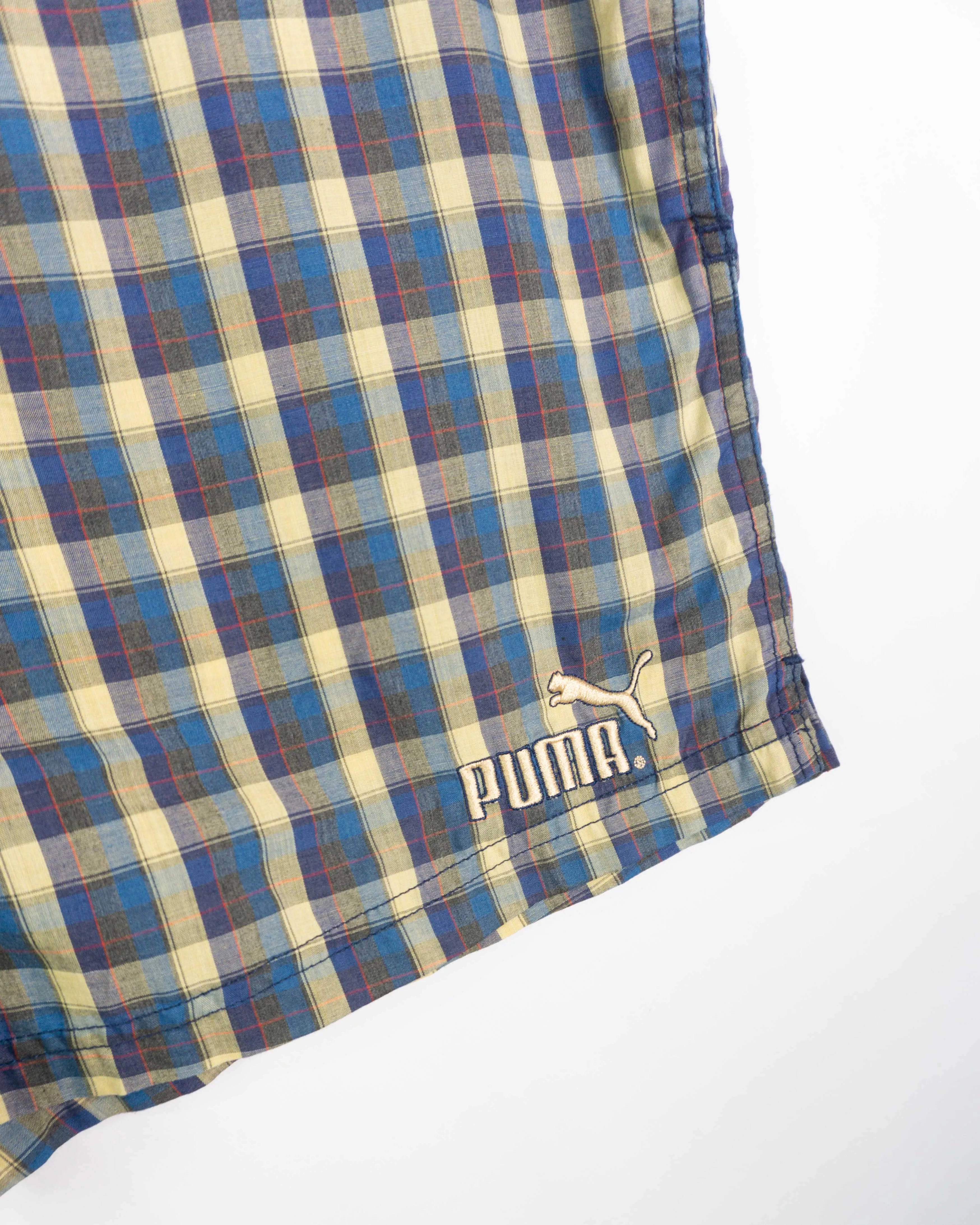 Bañador Puma Cuadros Azul Amarillo Vintage 90s — Talla L