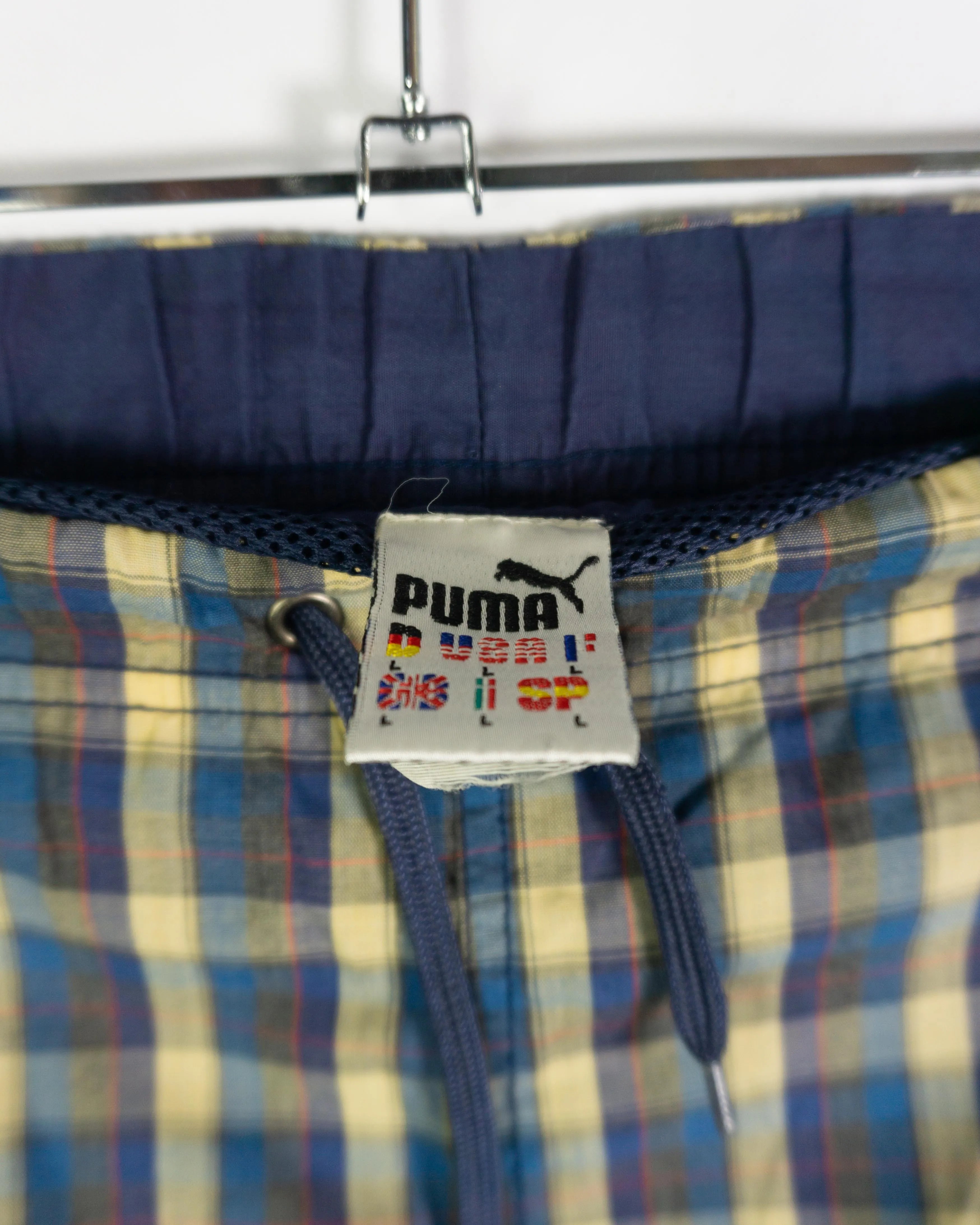 Bañador Puma Cuadros Azul Amarillo Vintage 90s — Talla L