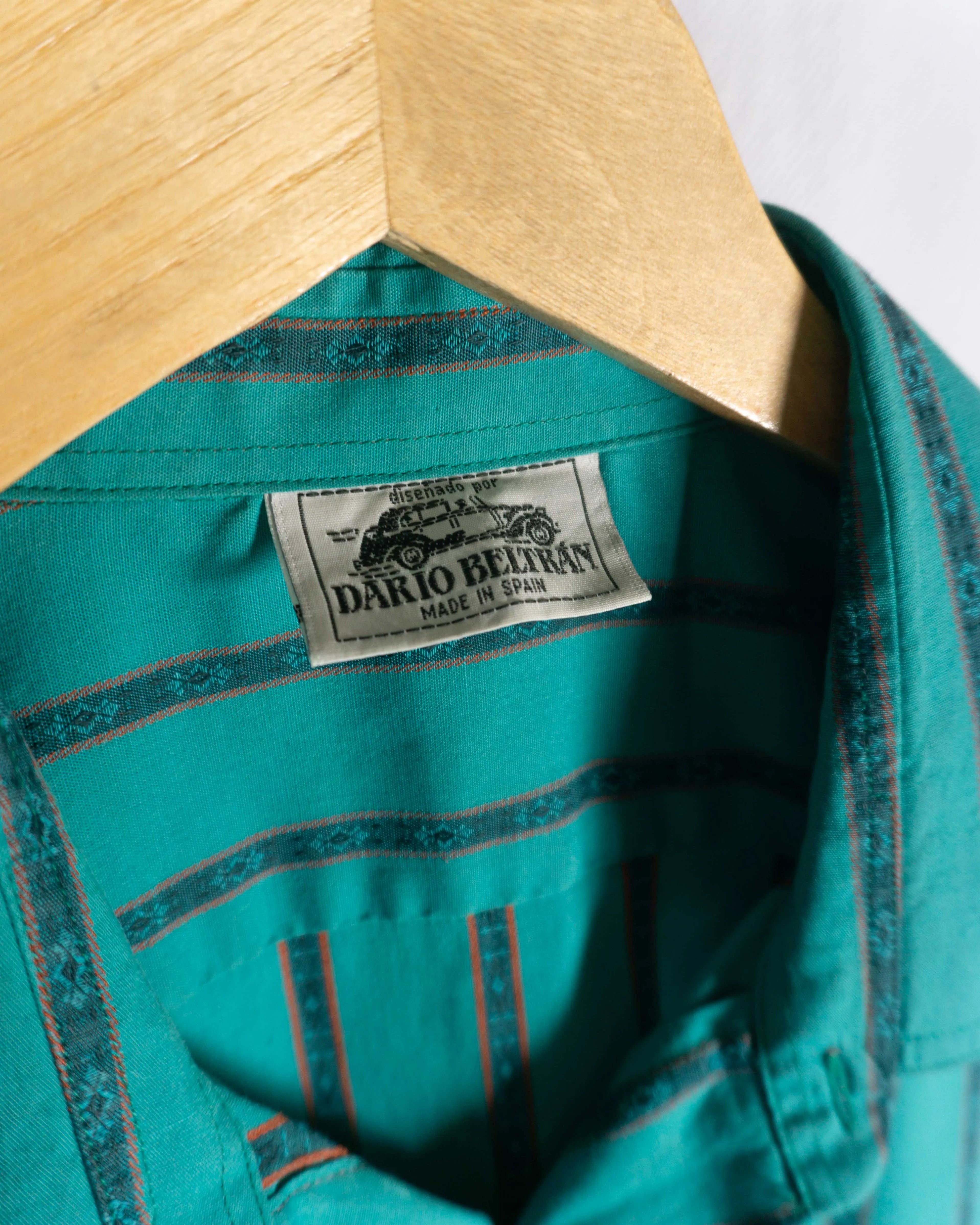 Camisa Dario Beltrán Rayas Turquesa Vintage 90s — Talla L