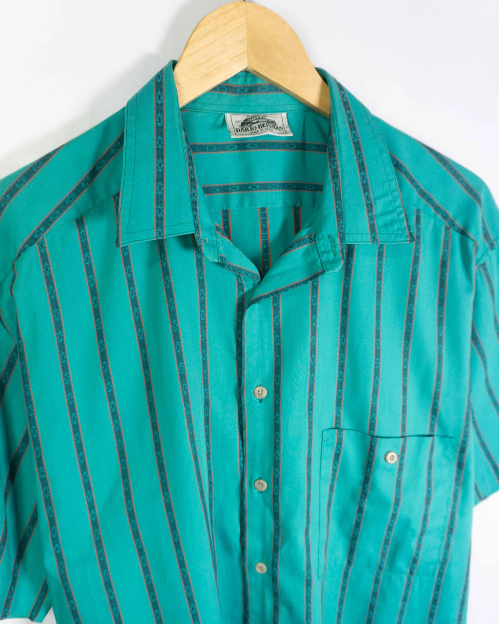 Camisa Dario Beltrán Rayas Turquesa Vintage 90s — Talla L
