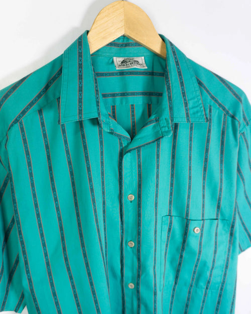 Camisa Dario Beltrán Rayas Turquesa Vintage 90s — Talla L