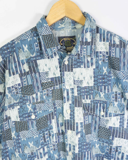 Camisa Basic Clothes Patchwork Azul Vintage 90s — Talla XL