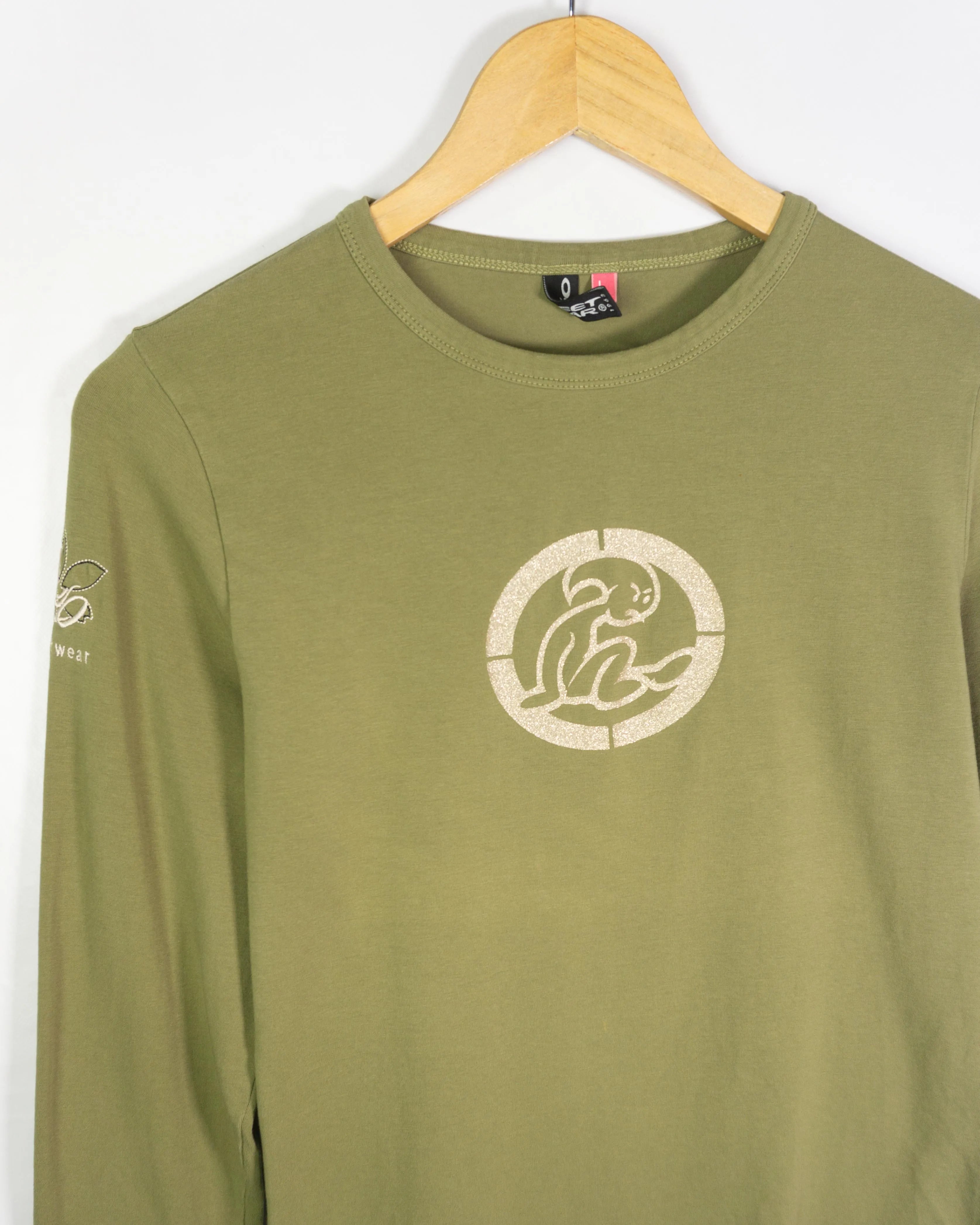 Camiseta Manga Larga El Niño Verde Vintage 00s Mujer — Talla L