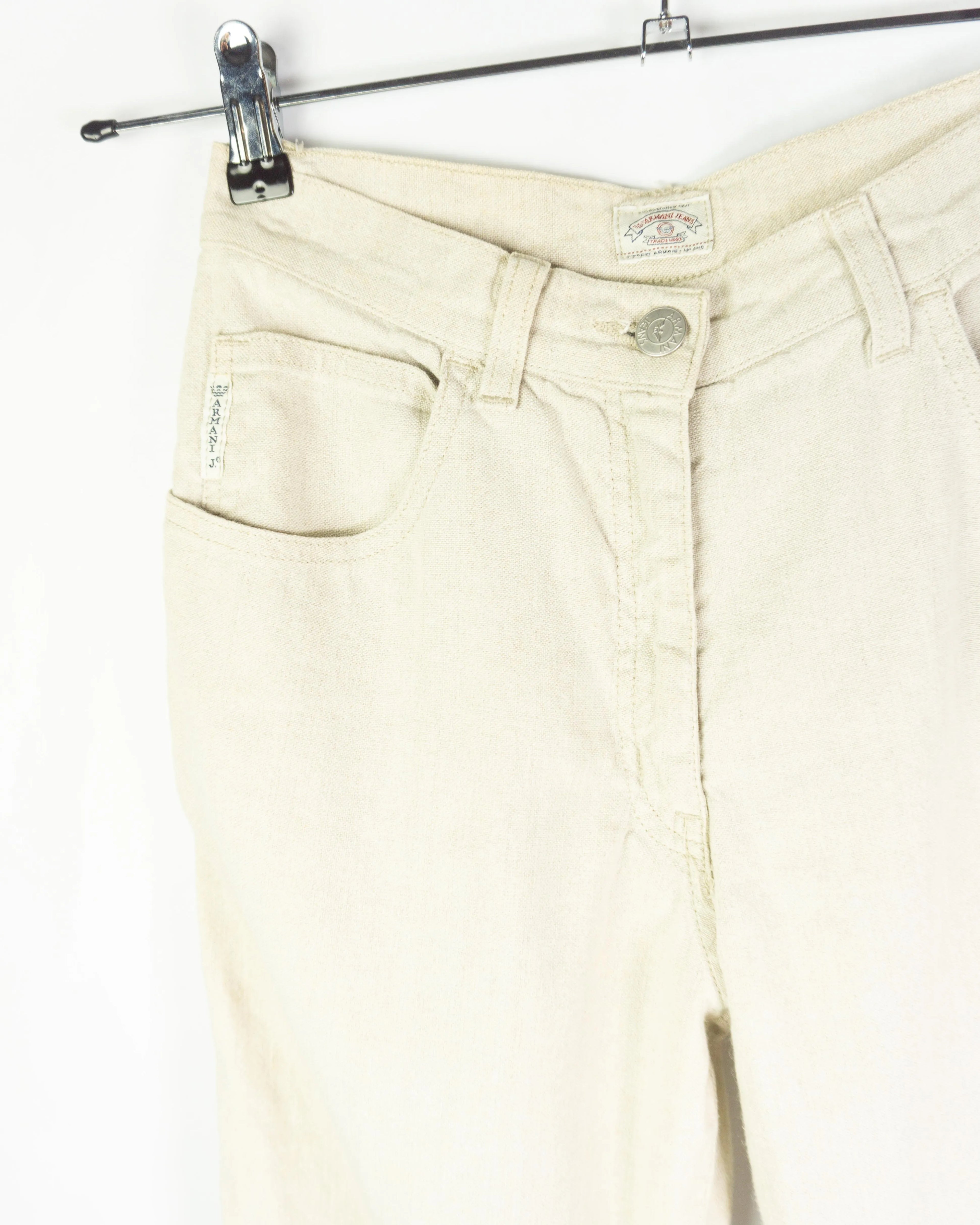 Pantalón Armani Jeans Lino Beige Vintage 90s Mujer — Talla S