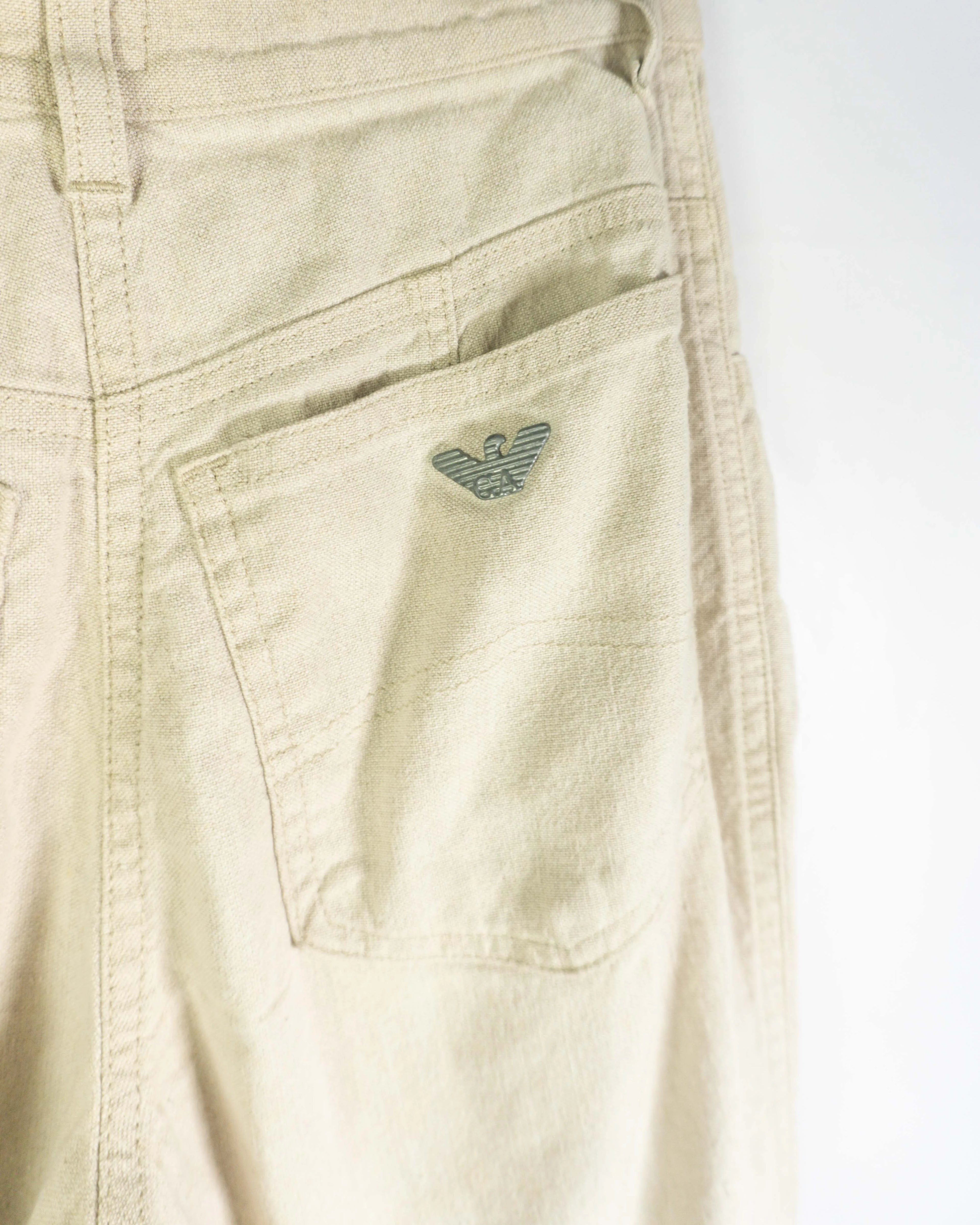 Pantalón Armani Jeans Lino Beige Vintage 90s Mujer — Talla S