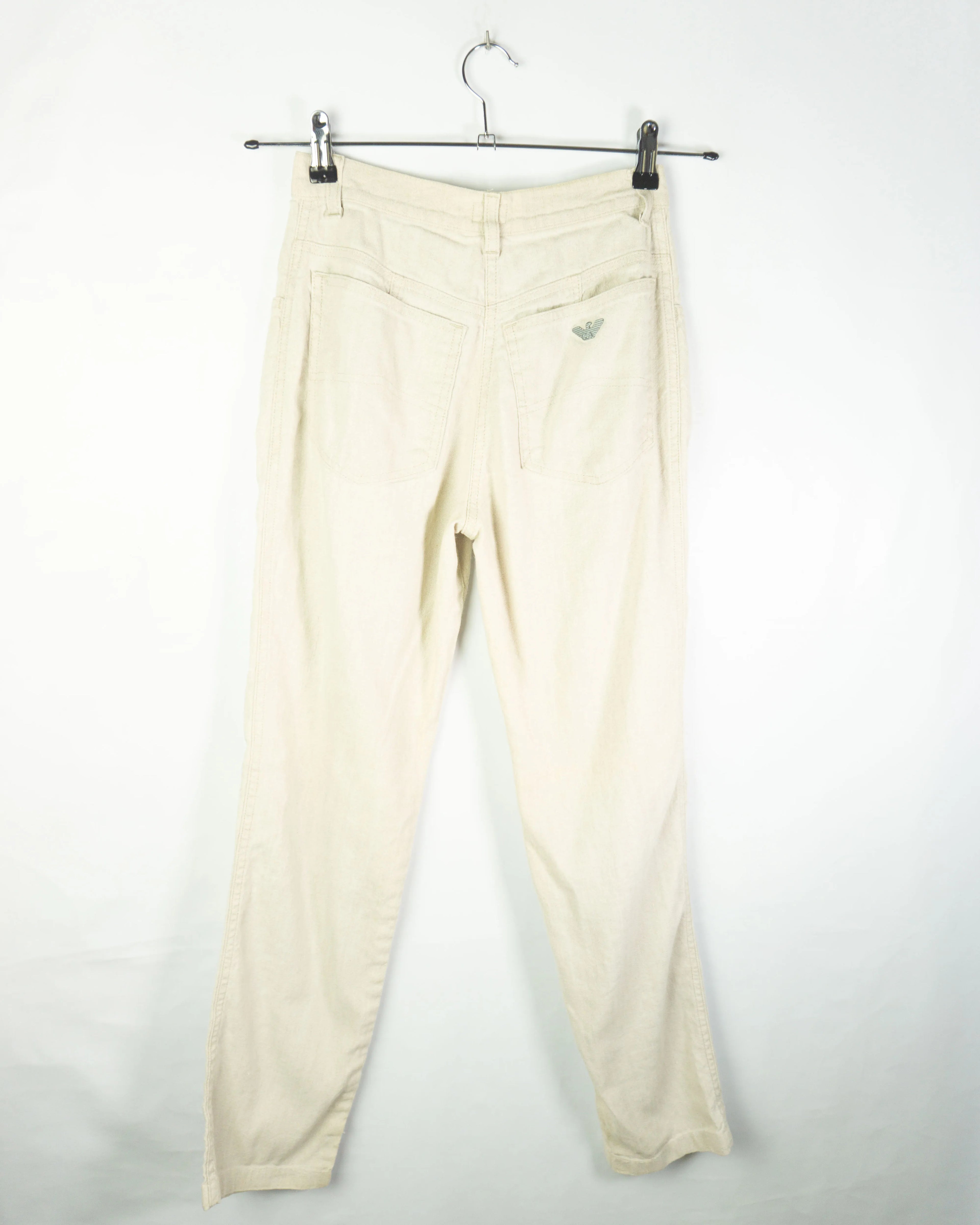 Pantalón Armani Jeans Lino Beige Vintage 90s Mujer — Talla S