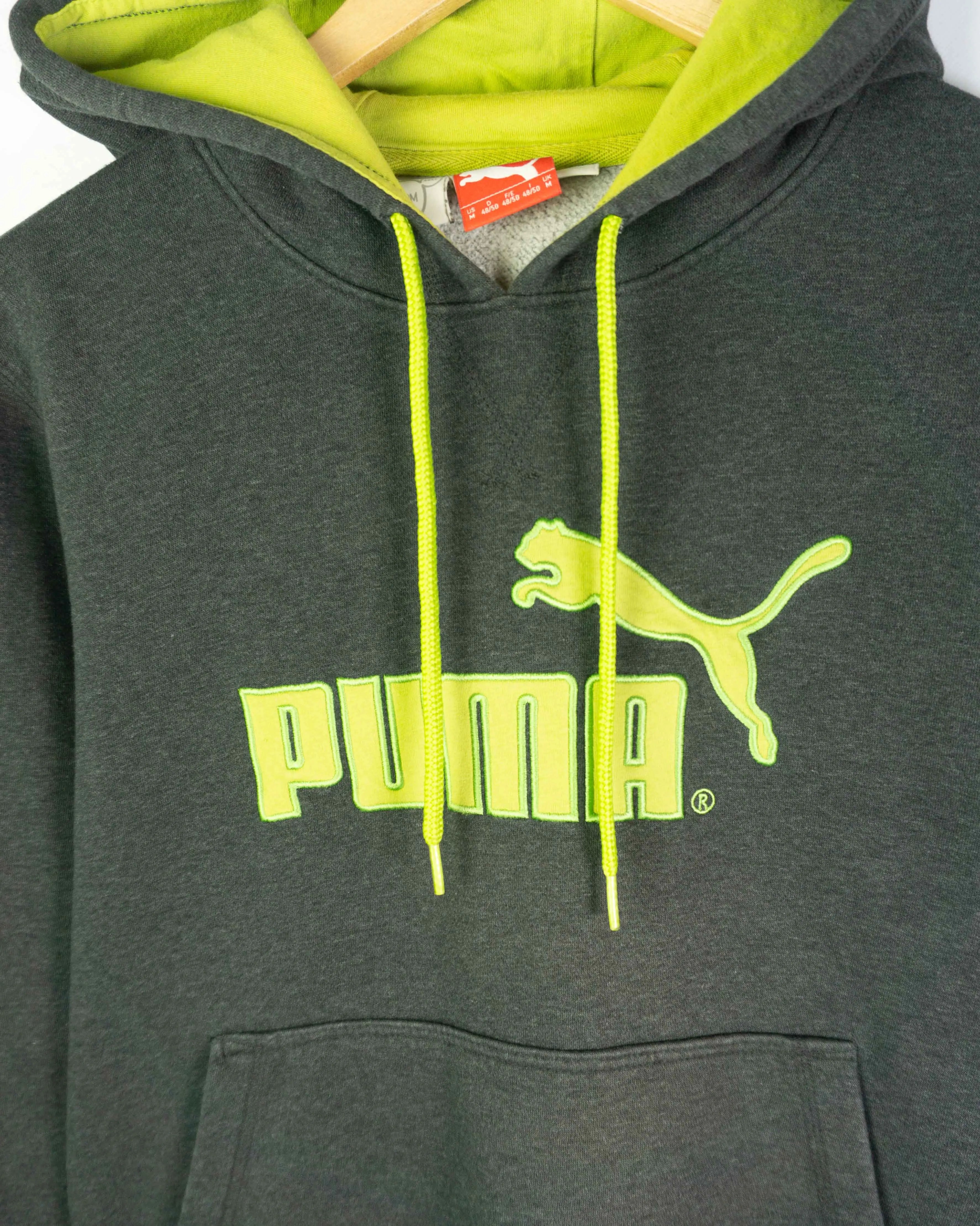 Sudadera Puma Logo Grande Gris y Verde — Talla M