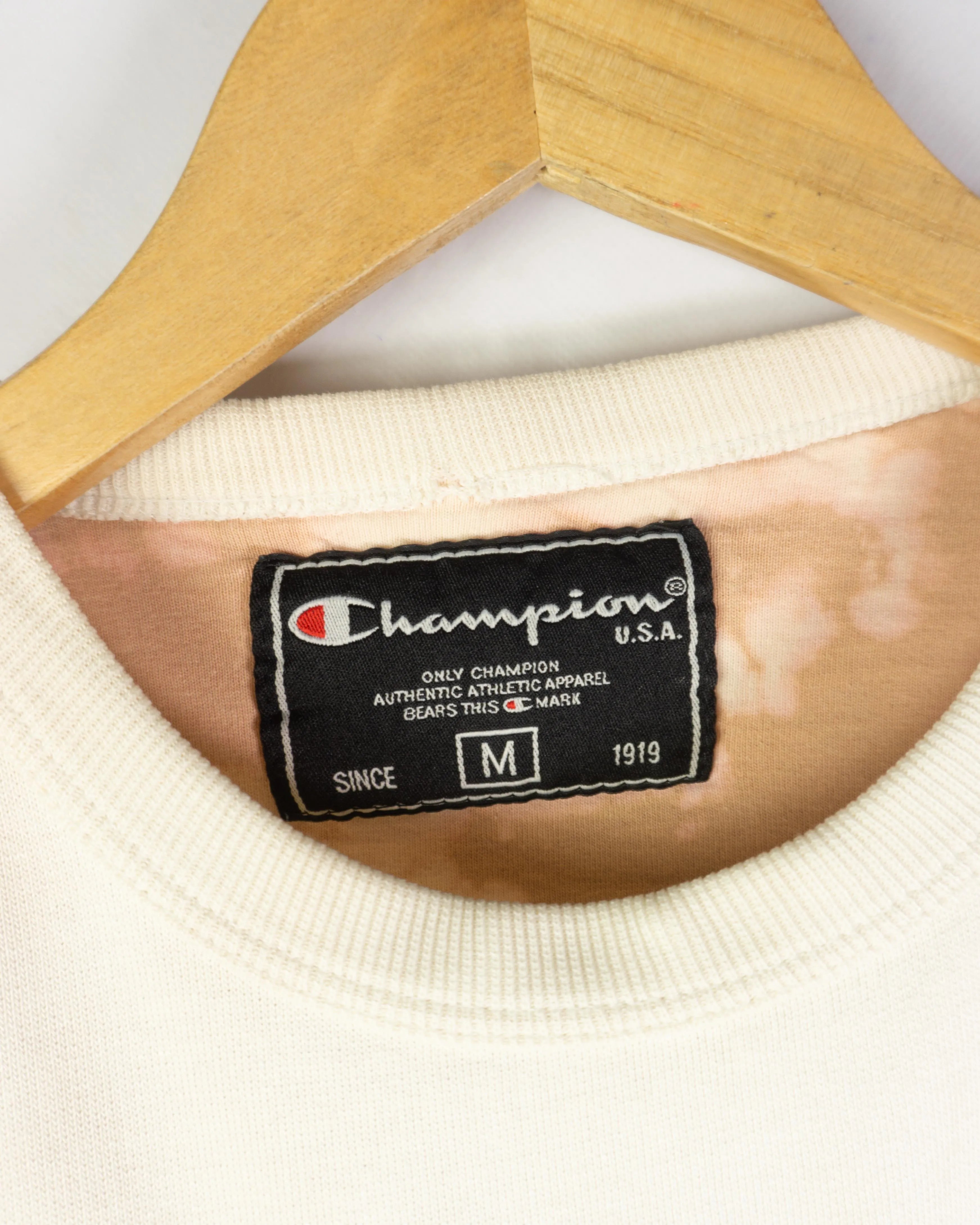 Sudadera tie dye Champion Logo Bordado Crema Vintage 90s — Talla S