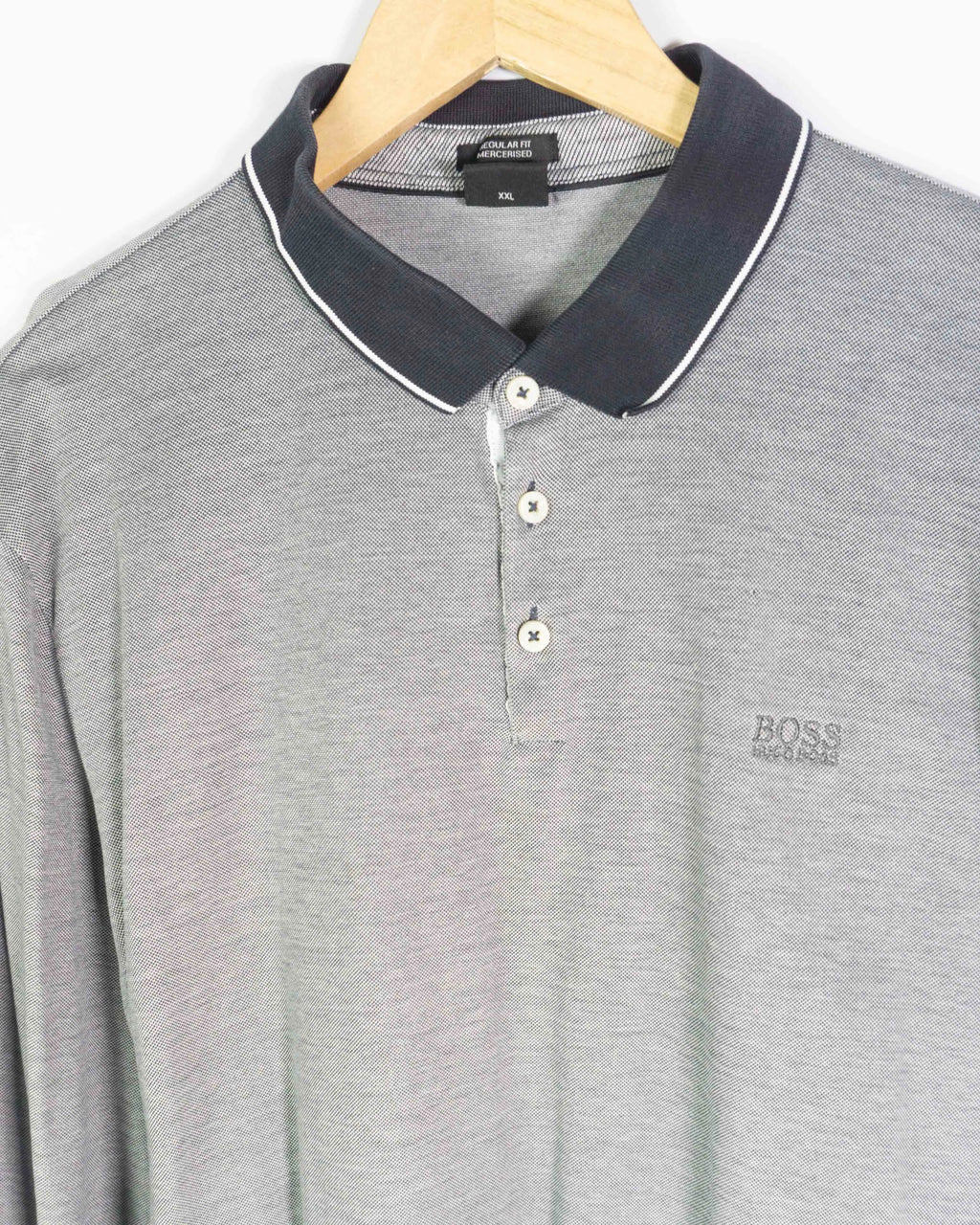 Polo Hugo Boss Manga Larga Gris Mercerised — Talla XXL
