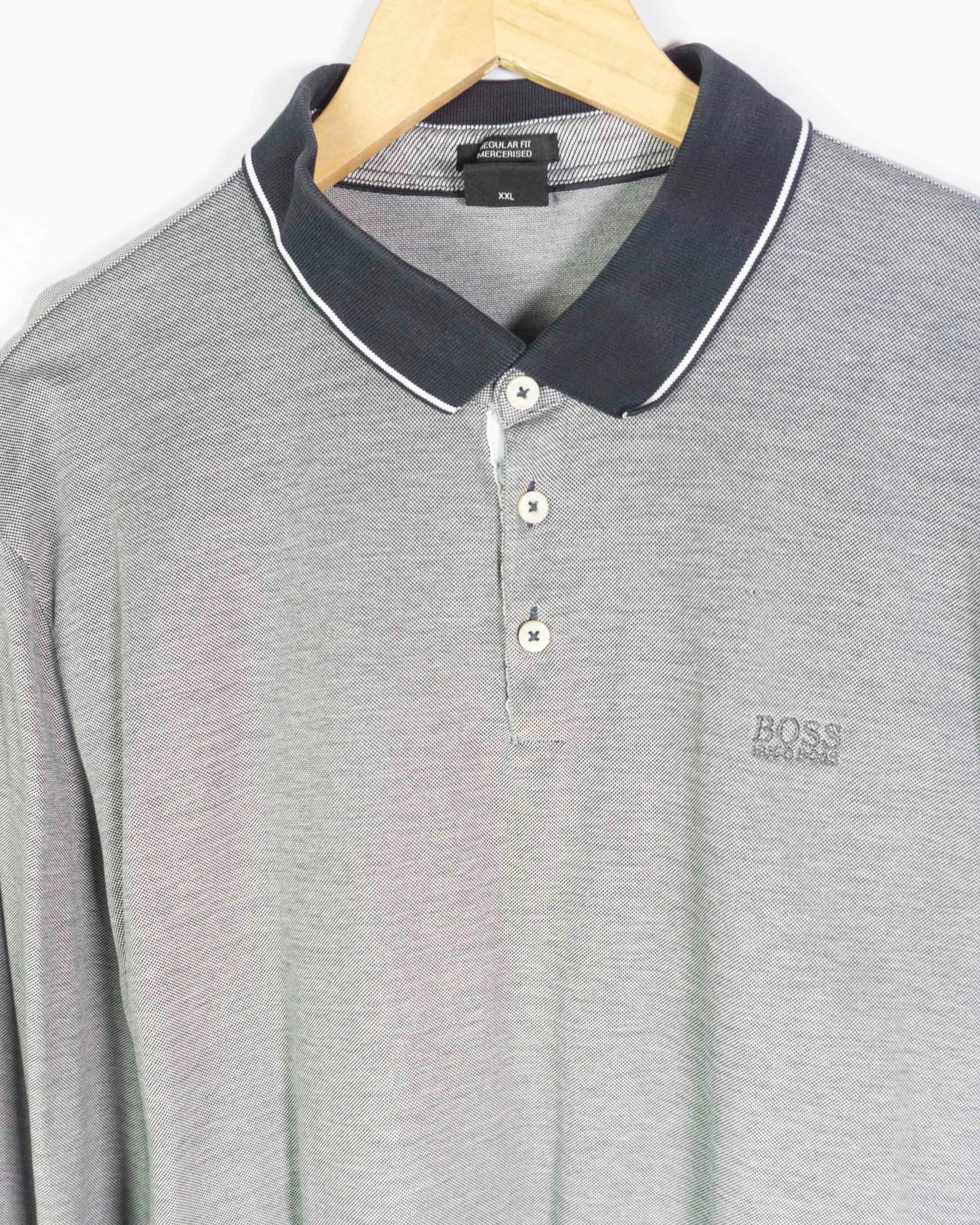 Polo Hugo Boss Manga Larga Gris Mercerised — Talla XXL