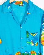 Camisa Hawaiana Tropical Azul Vintage 90s — Talla XL