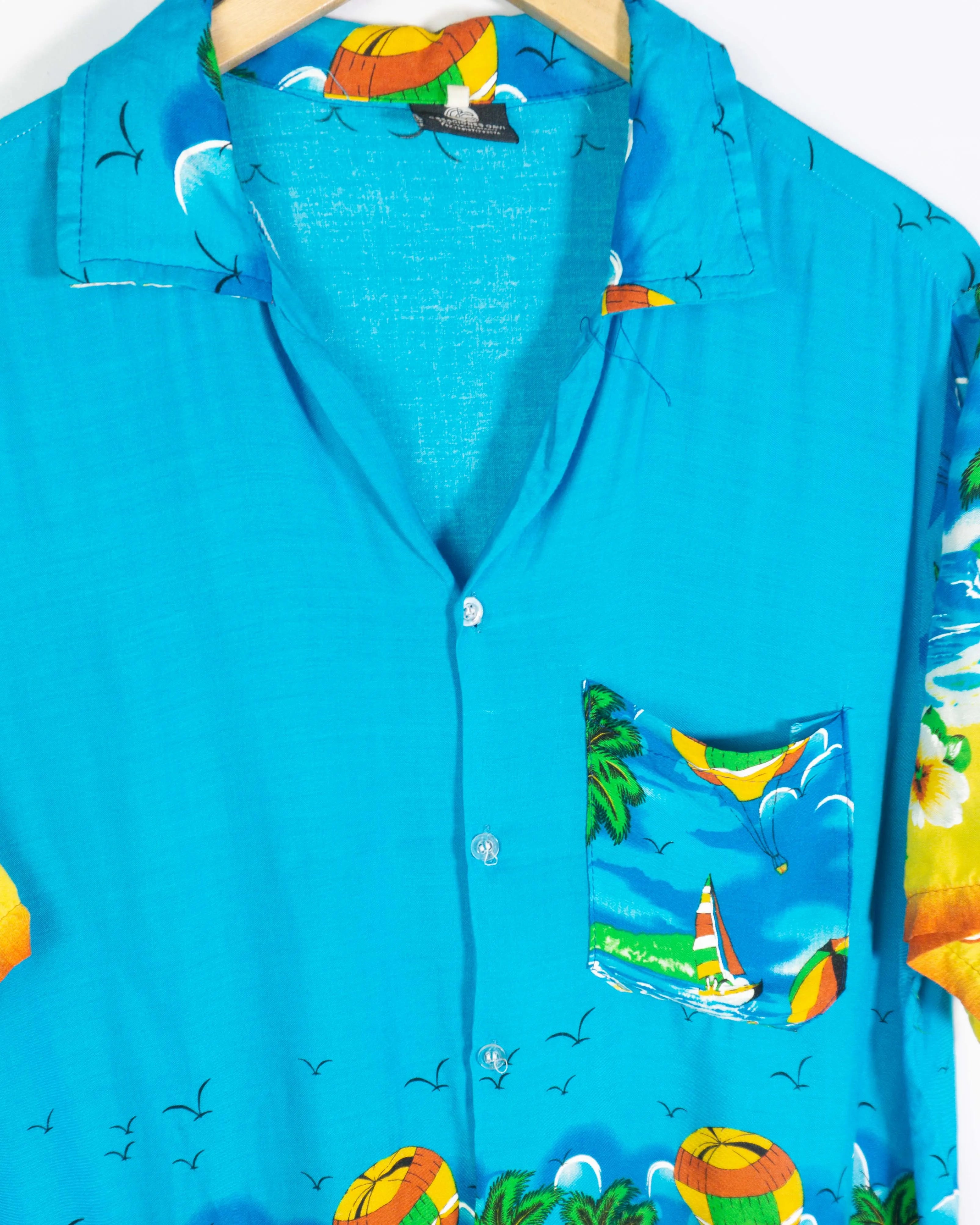 Camisa Hawaiana Tropical Azul Vintage 90s — Talla XL