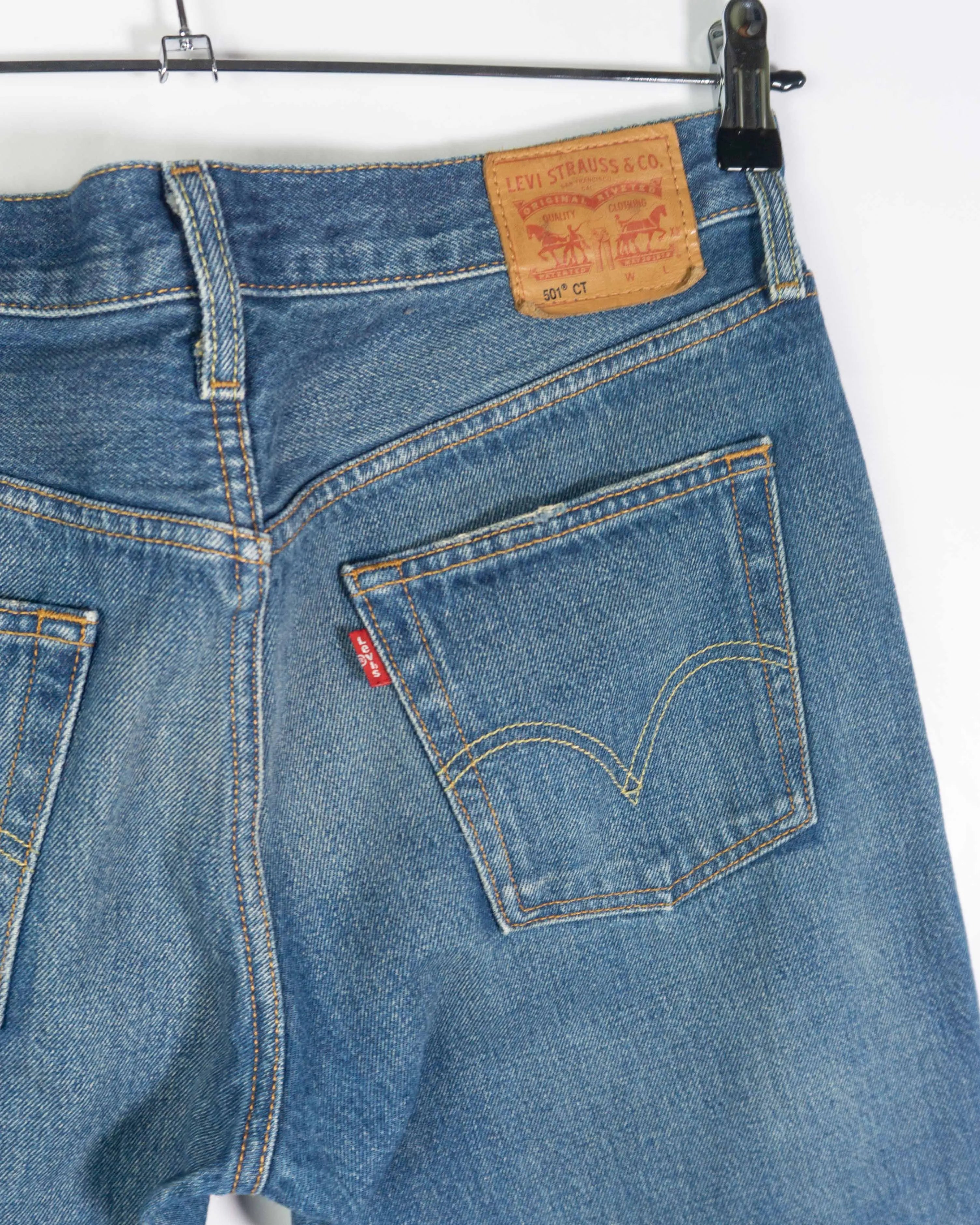 Vaqueros Levis 501 CT Azul Cropped Mujer — Talla W27
