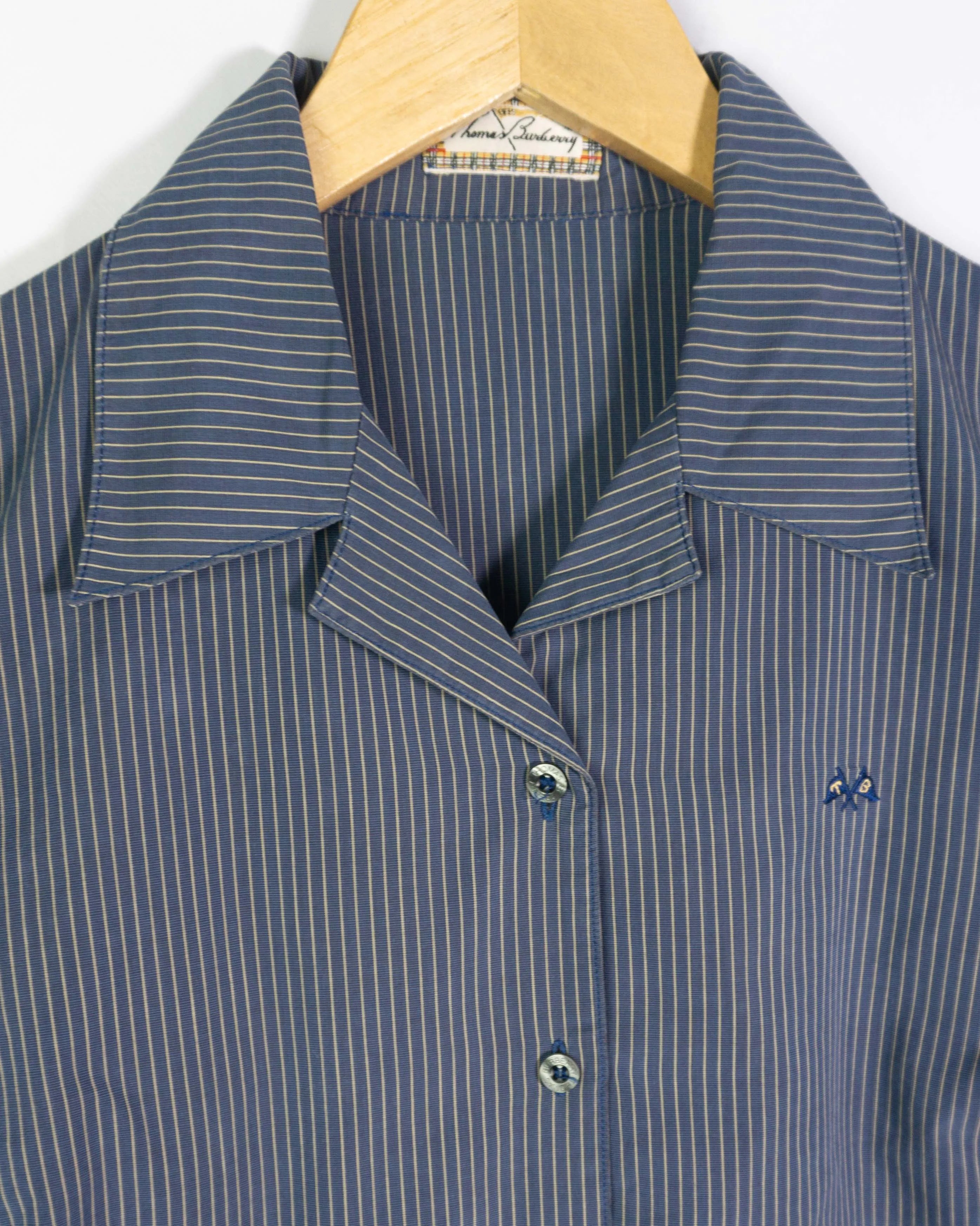Camisa Thomas Burberry Rayas Azul Vintage Mujer — Talla M