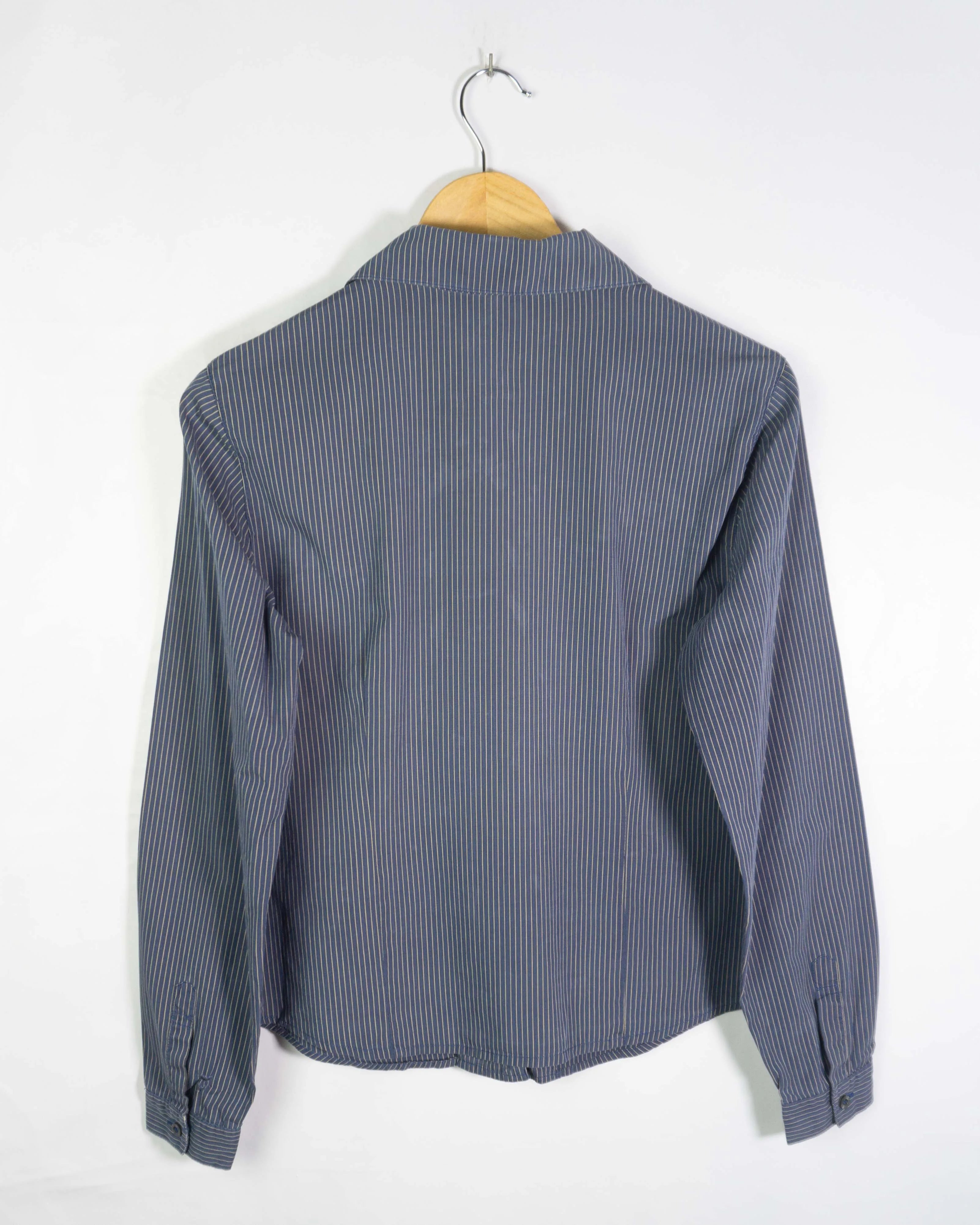 Camisa Thomas Burberry Rayas Azul Vintage Mujer — Talla M