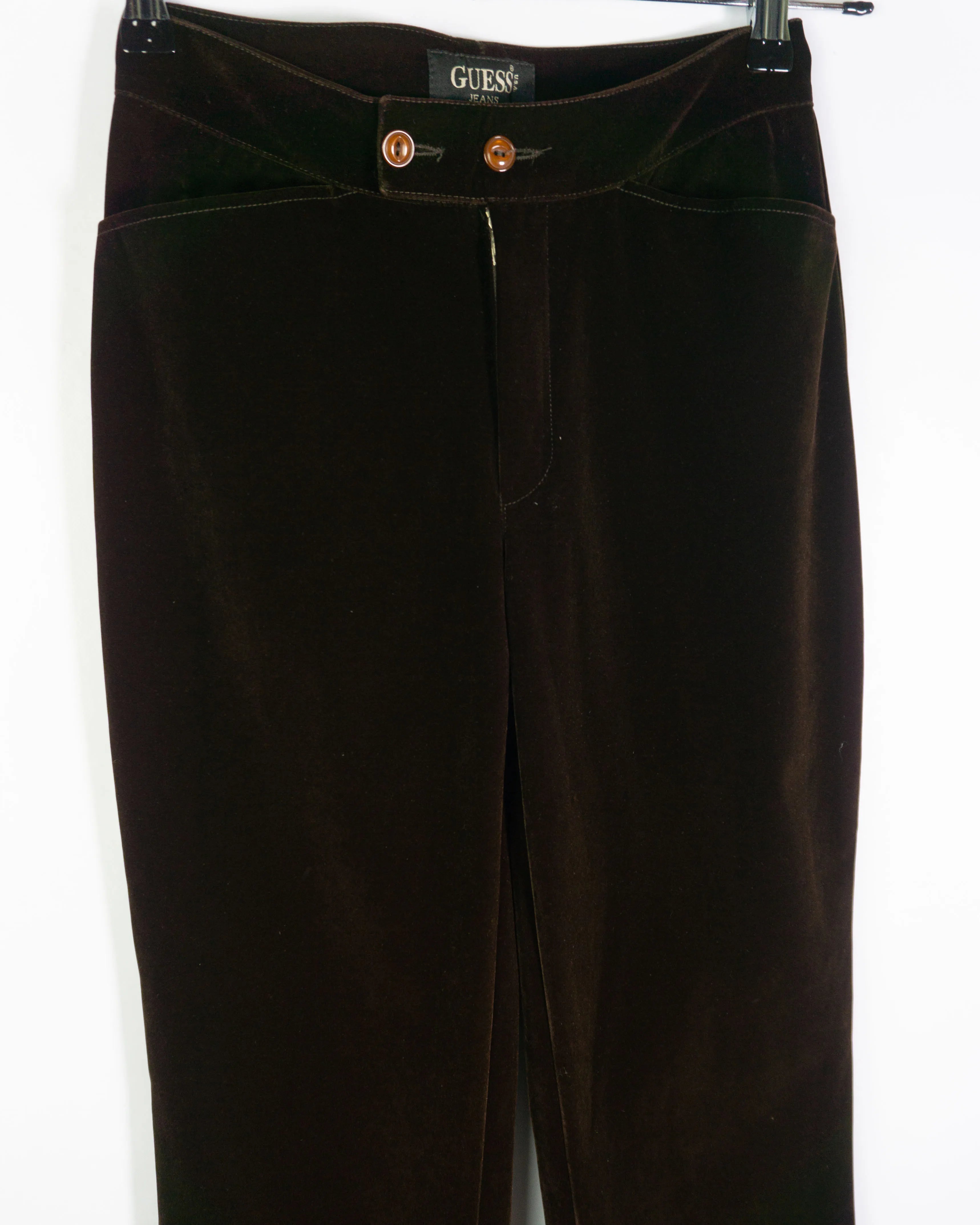 Pantalón Guess Jeans Terciopelo Marrón 90s Mujer — Talla W26