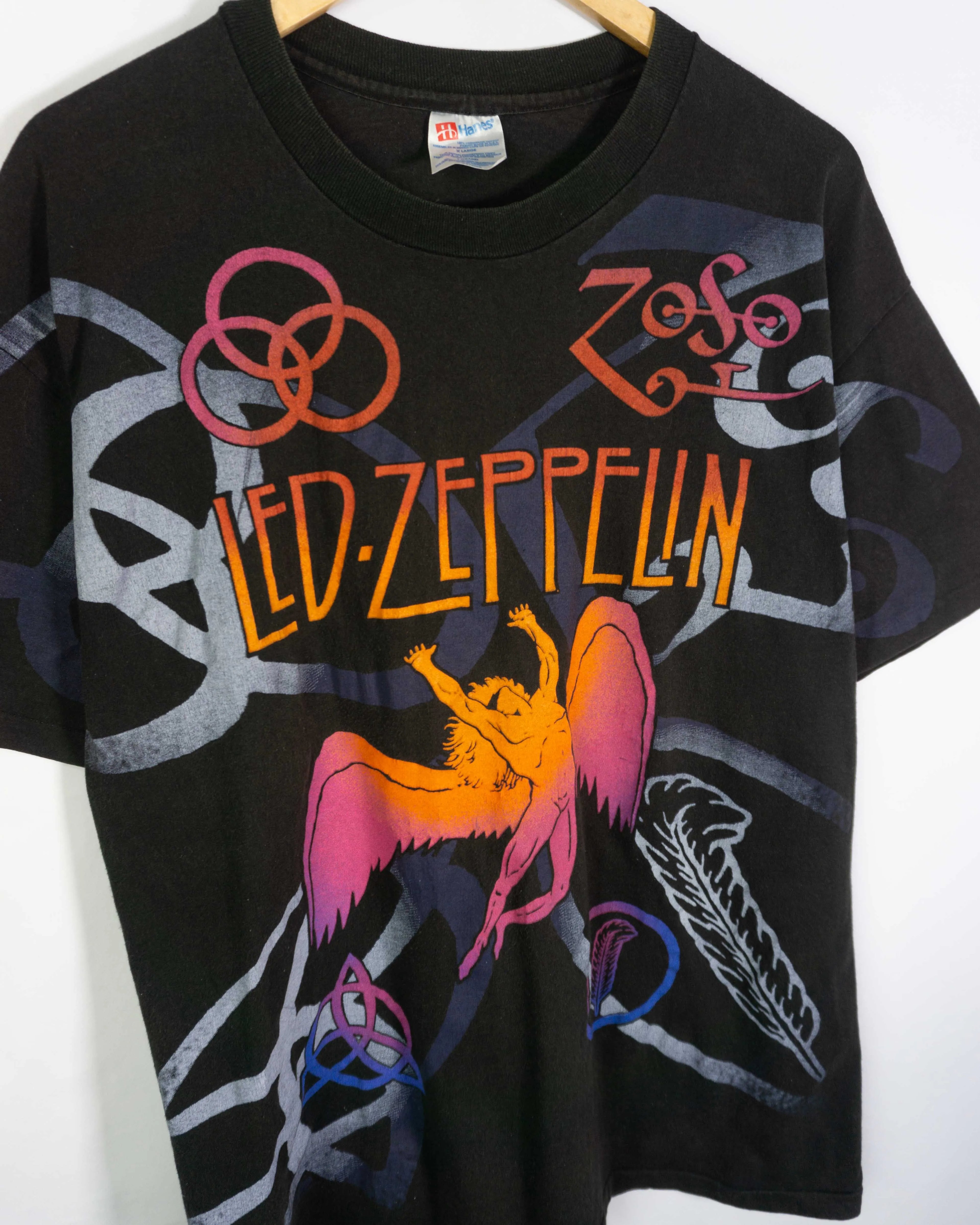 Camiseta Led Zeppelin Zoso Negro Hanes Vintage 90s — Talla XL