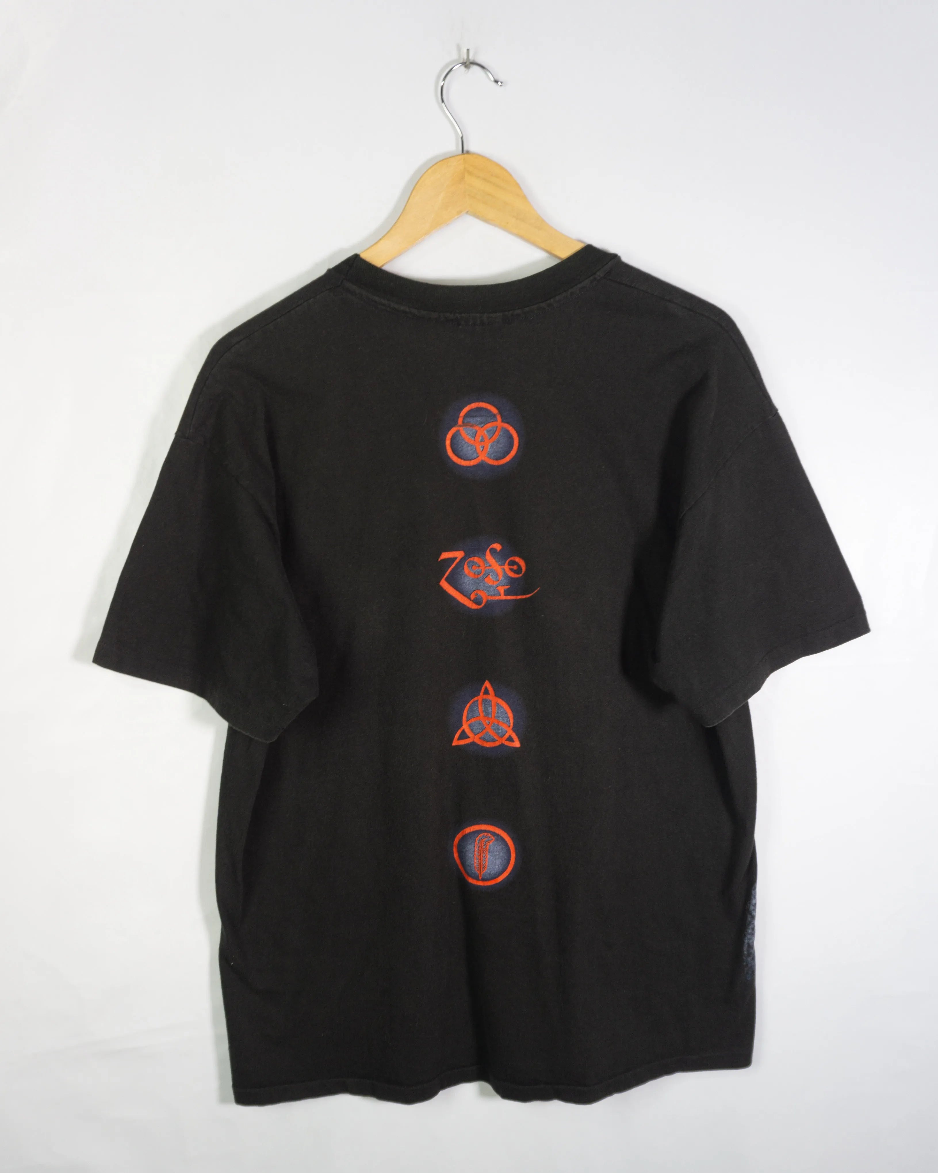 Camiseta Led Zeppelin Zoso Negro Hanes Vintage 90s — Talla XL