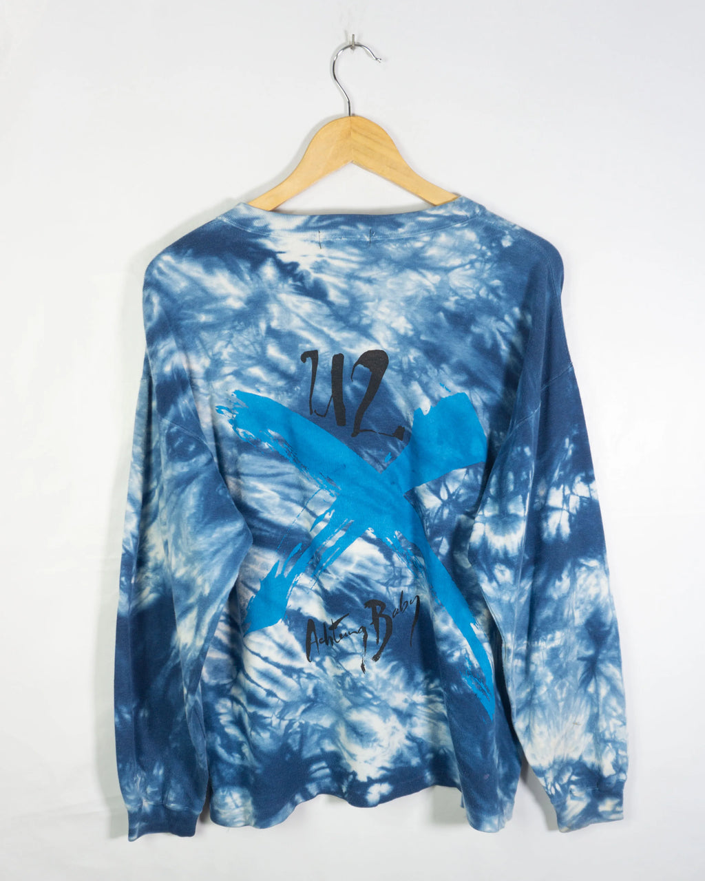 Camiseta Manga Larga U2 Achtung Baby Tie-Dye Azul Vintage 90s — Talla XL