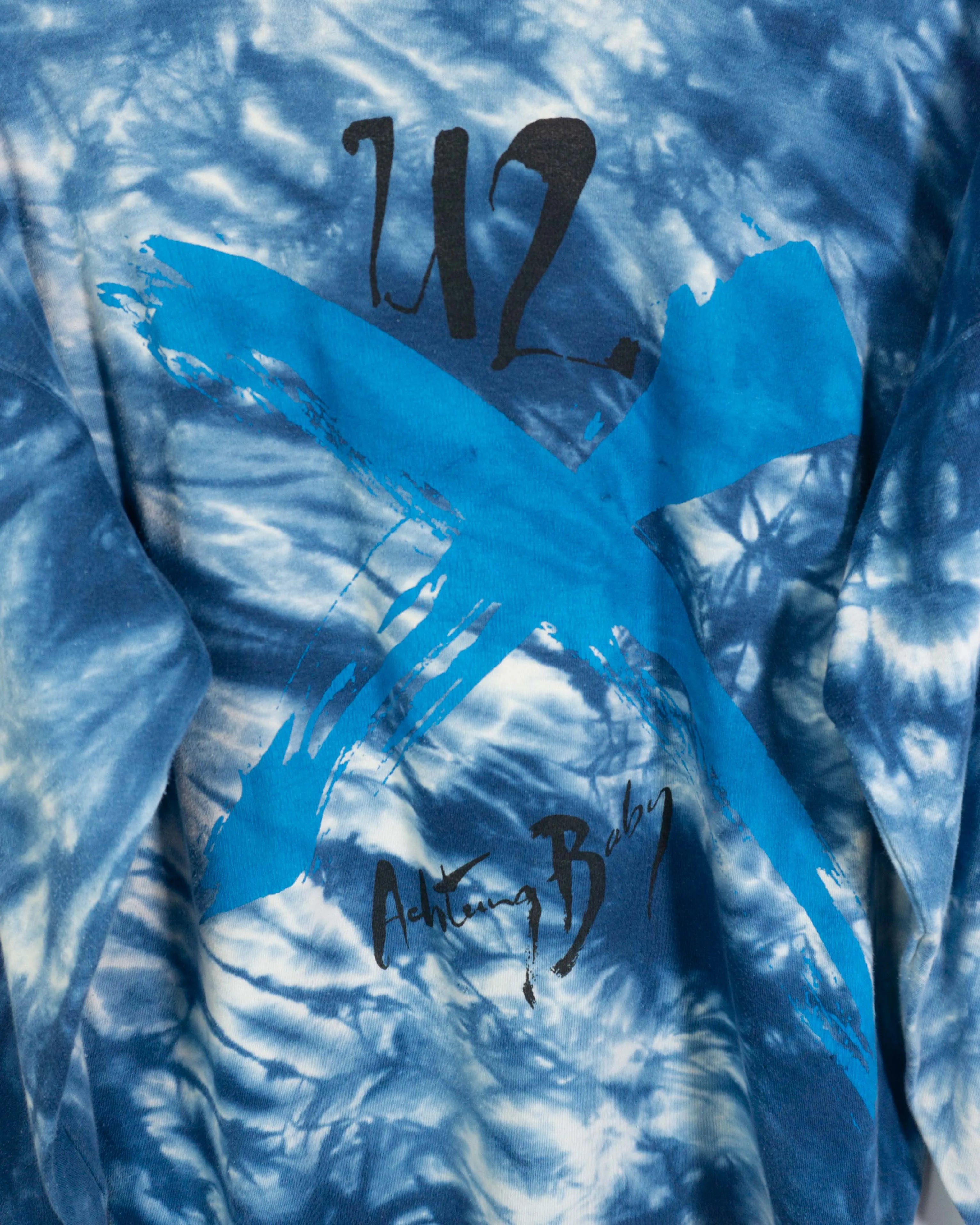 Camiseta Manga Larga U2 Achtung Baby Tie-Dye Azul Vintage 90s — Talla XL