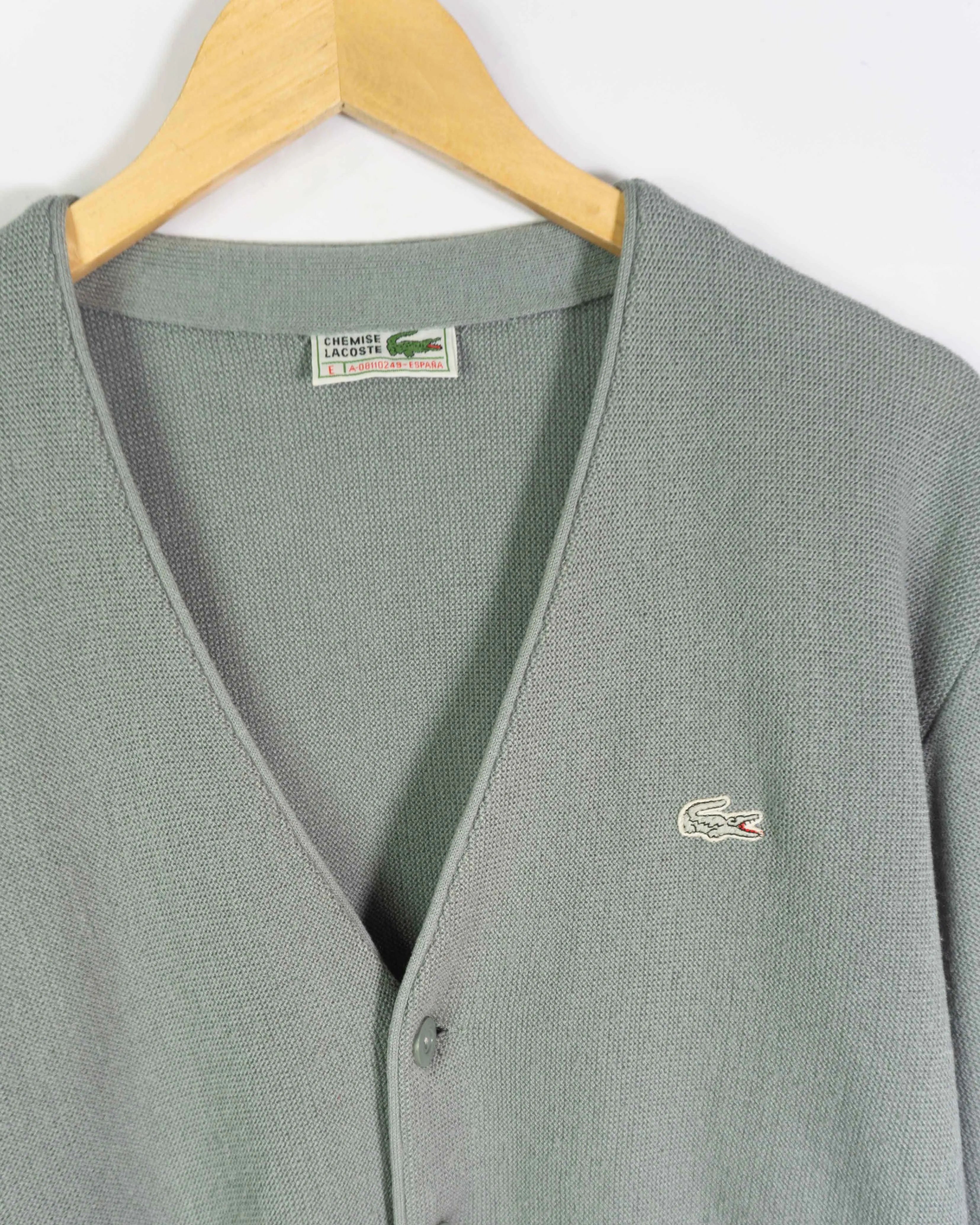 Cardigan Lacoste Chemise Verde Salvia Vintage 90s — Talla L