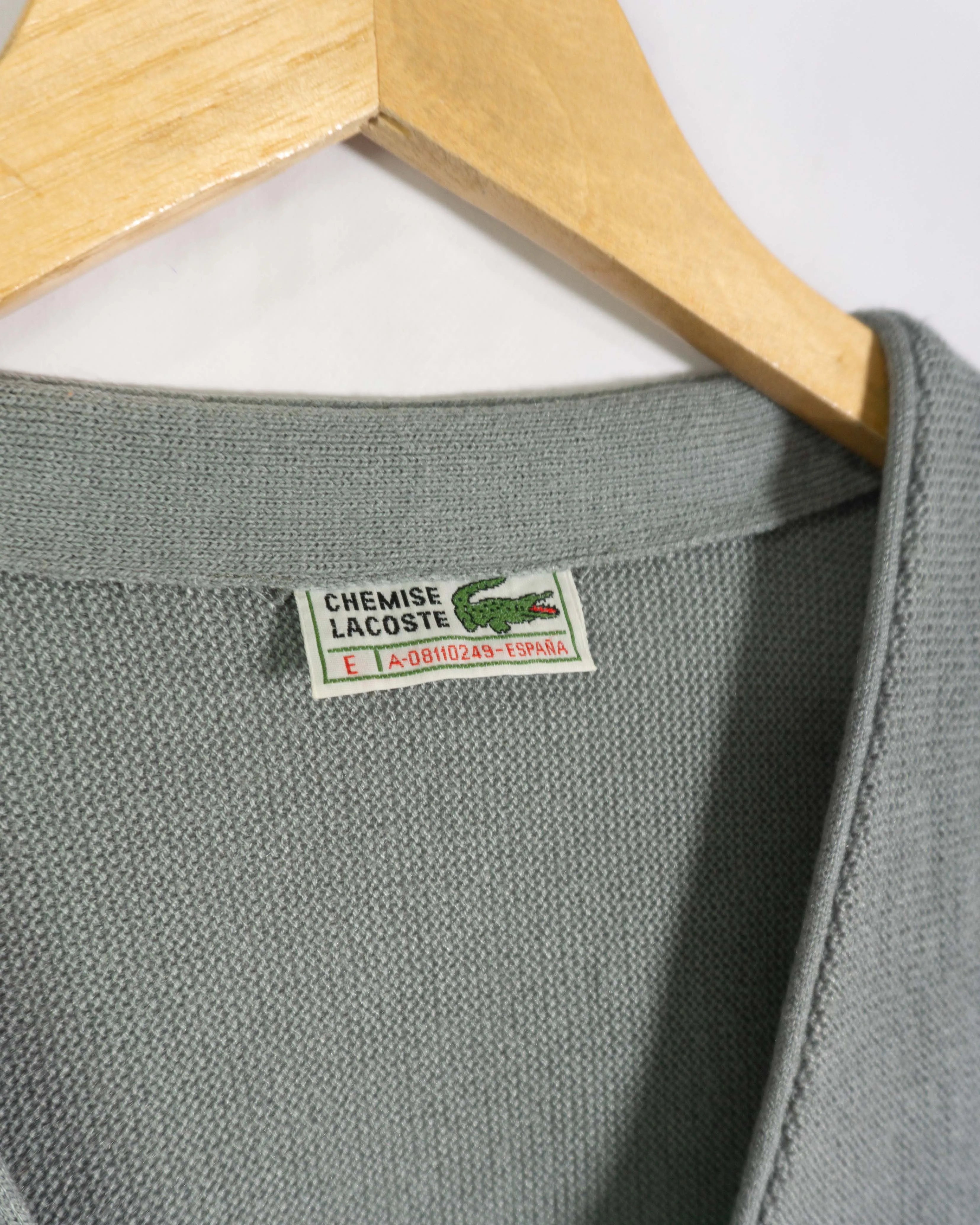 Cardigan Lacoste Chemise Verde Salvia Vintage 90s — Talla L