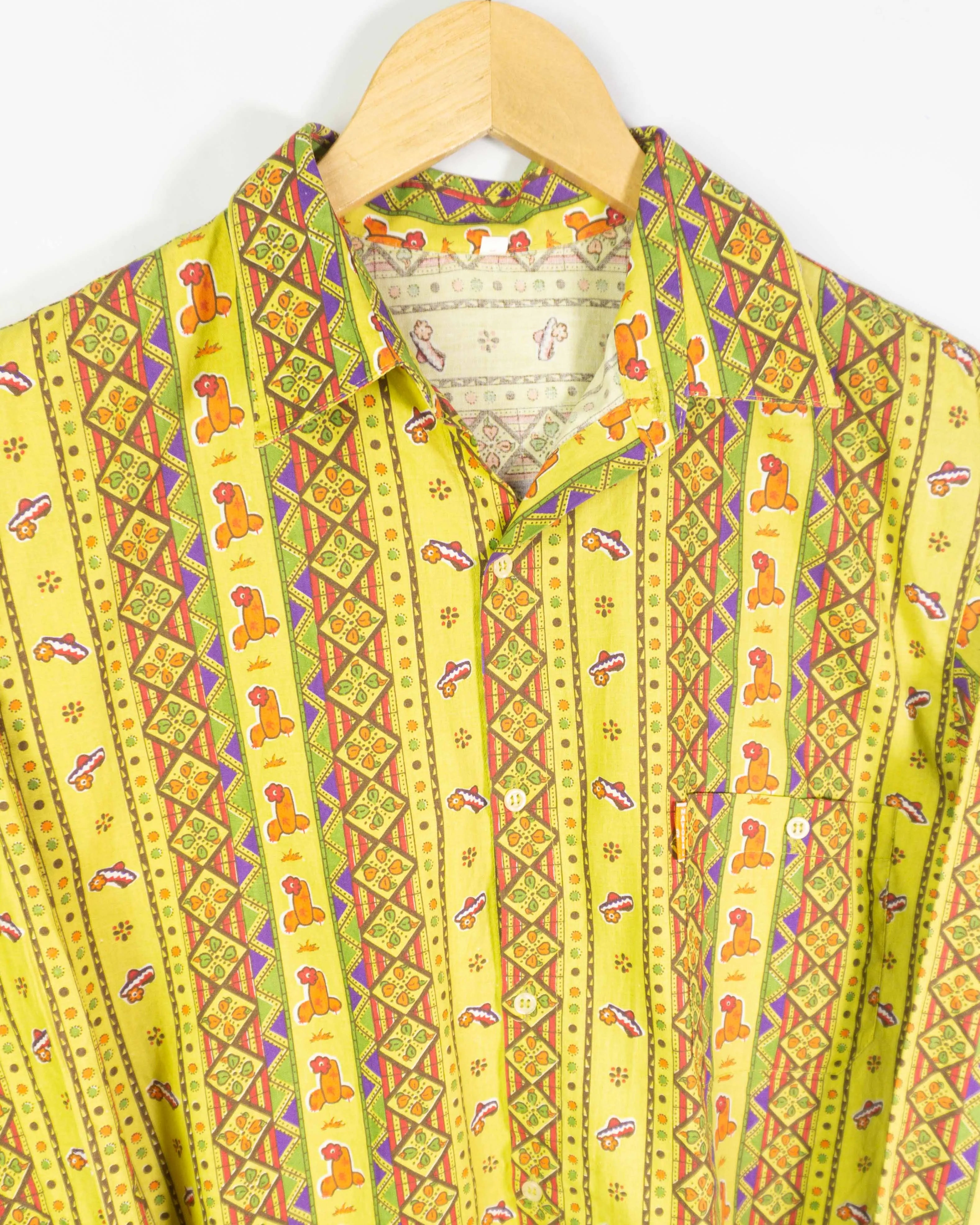 Camisa Amarilla Geométrica Vintage 80s Estampado — Talla S
