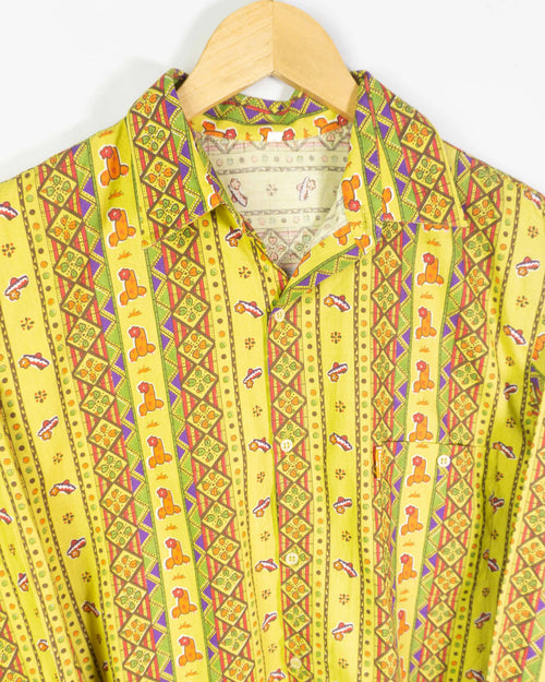 Camisa Amarilla Geométrica Vintage 80s Estampado — Talla S
