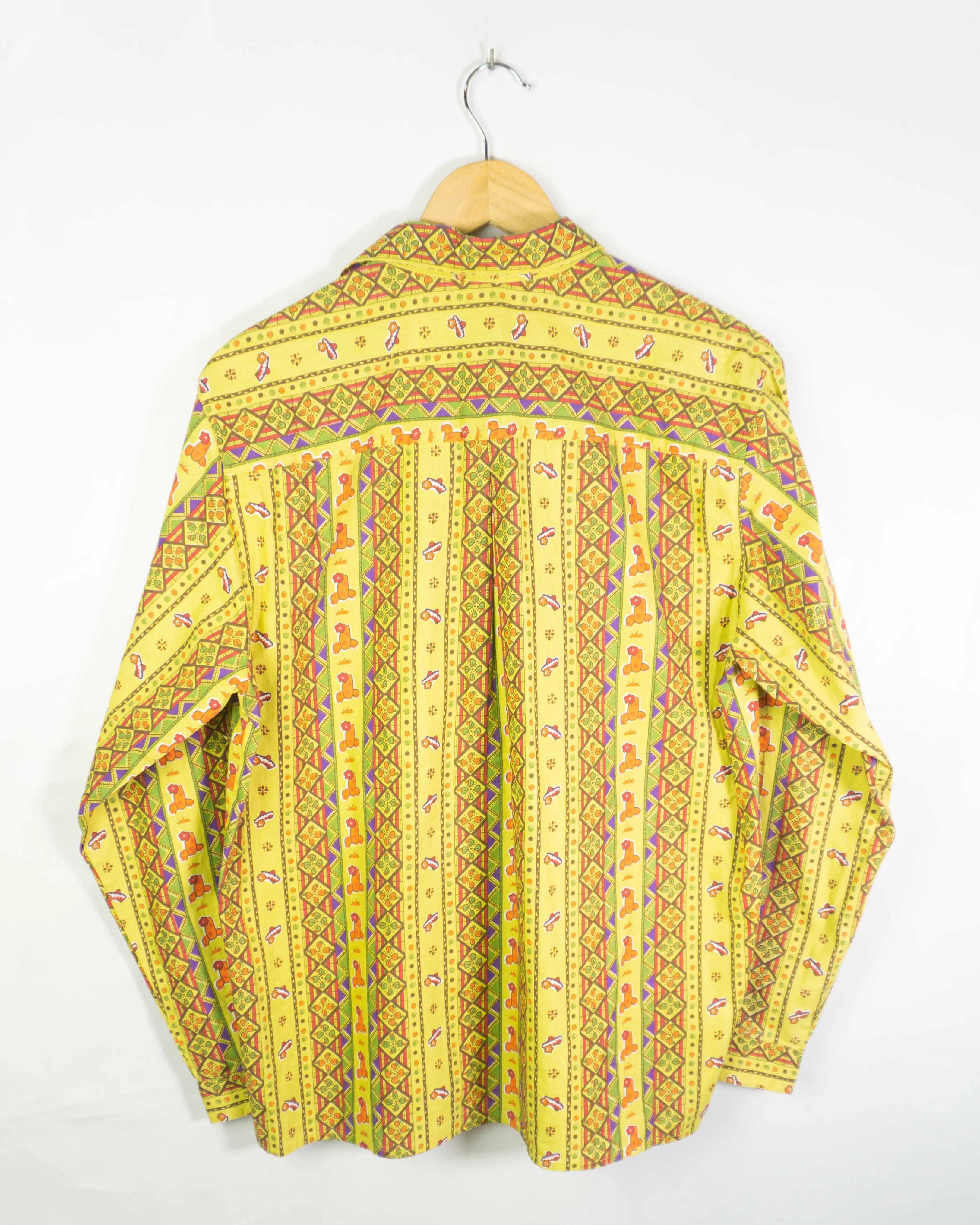 Camisa Amarilla Geométrica Vintage 80s Estampado — Talla S