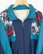 Chaqueta Estampada Azul Turquesa Vintage 90s — Talla XL