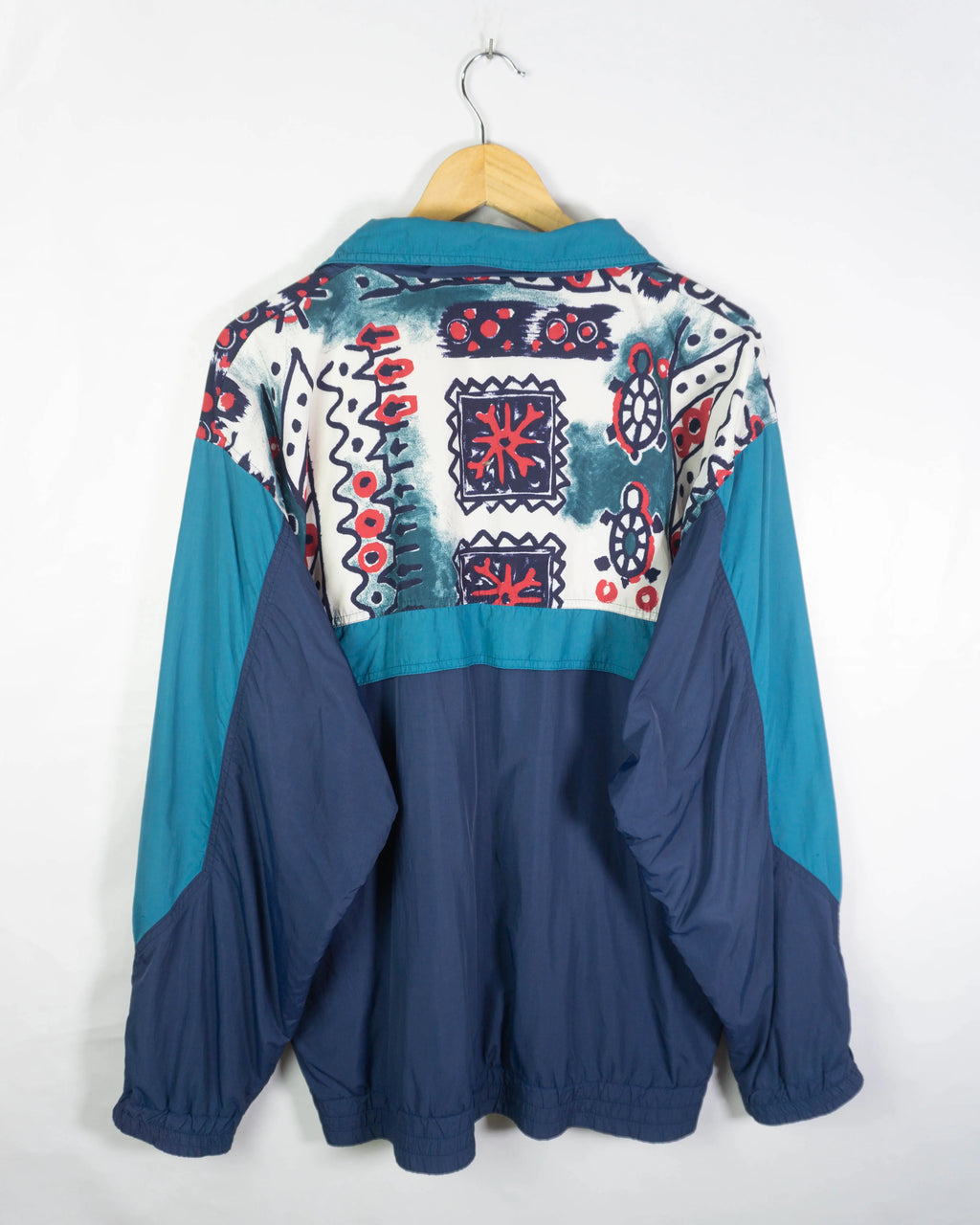 Chaqueta Estampada Azul Turquesa Vintage 90s — Talla XL