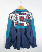 Chaqueta Estampada Azul Turquesa Vintage 90s — Talla XL