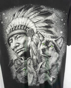 Camiseta Rock Heavy Indio Nativo y Lobos Negra — Talla M