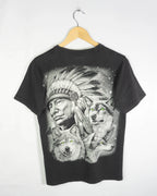 Camiseta Rock Heavy Indio Nativo y Lobos Negra — Talla M