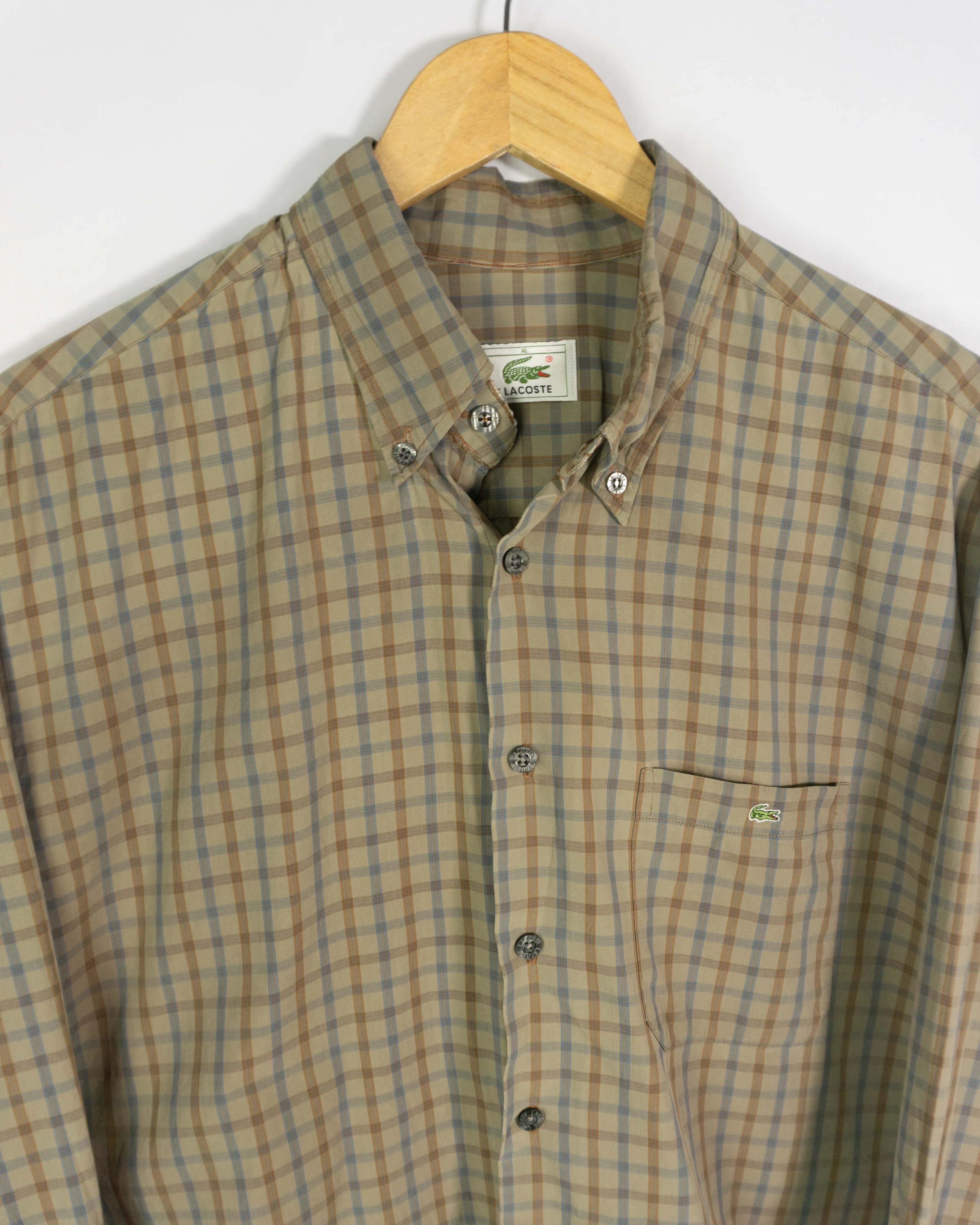 Camisa Lacoste Cuadros Beige Vintage 00s — Talla XL