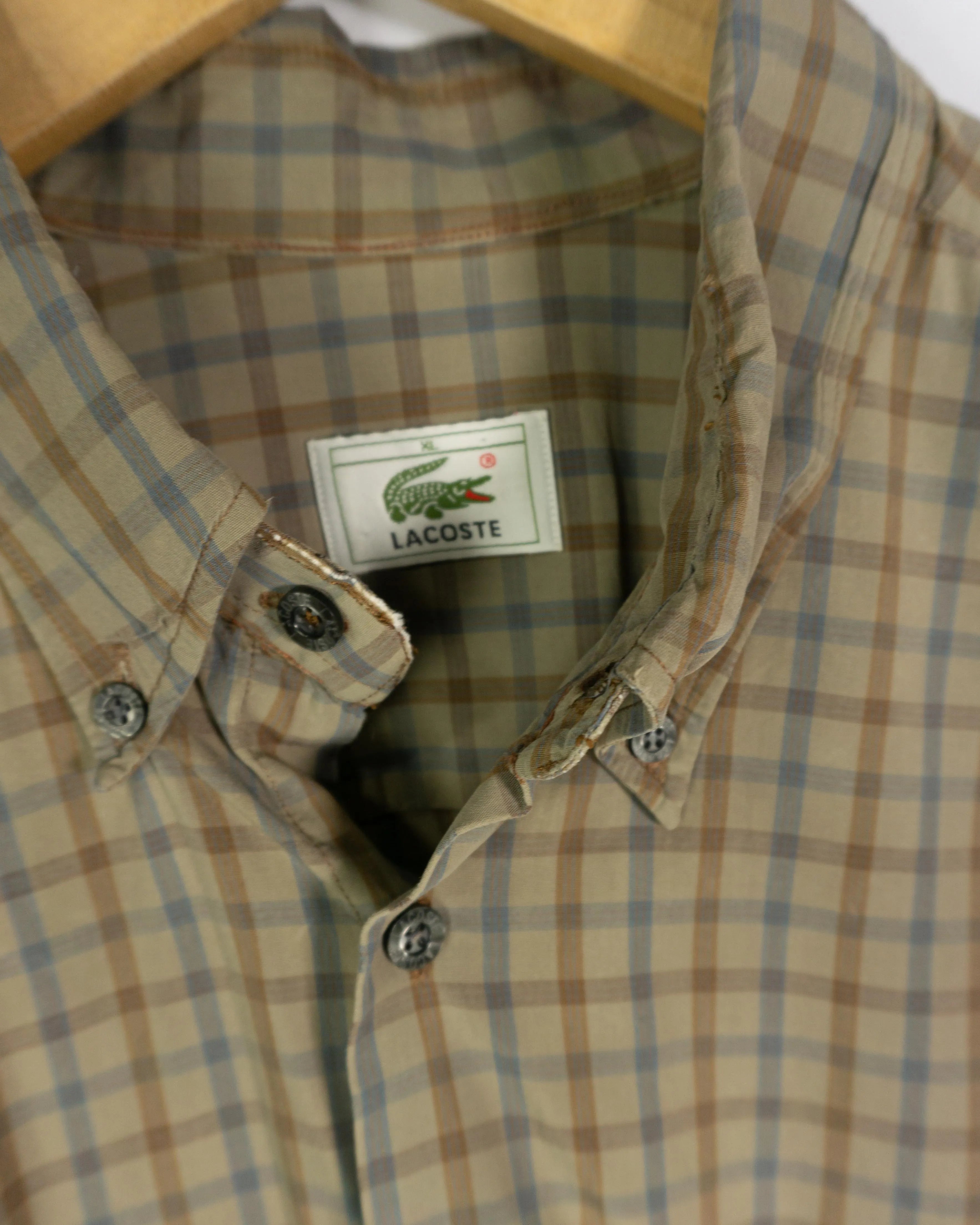 Camisa Lacoste Cuadros Beige Vintage 00s — Talla XL