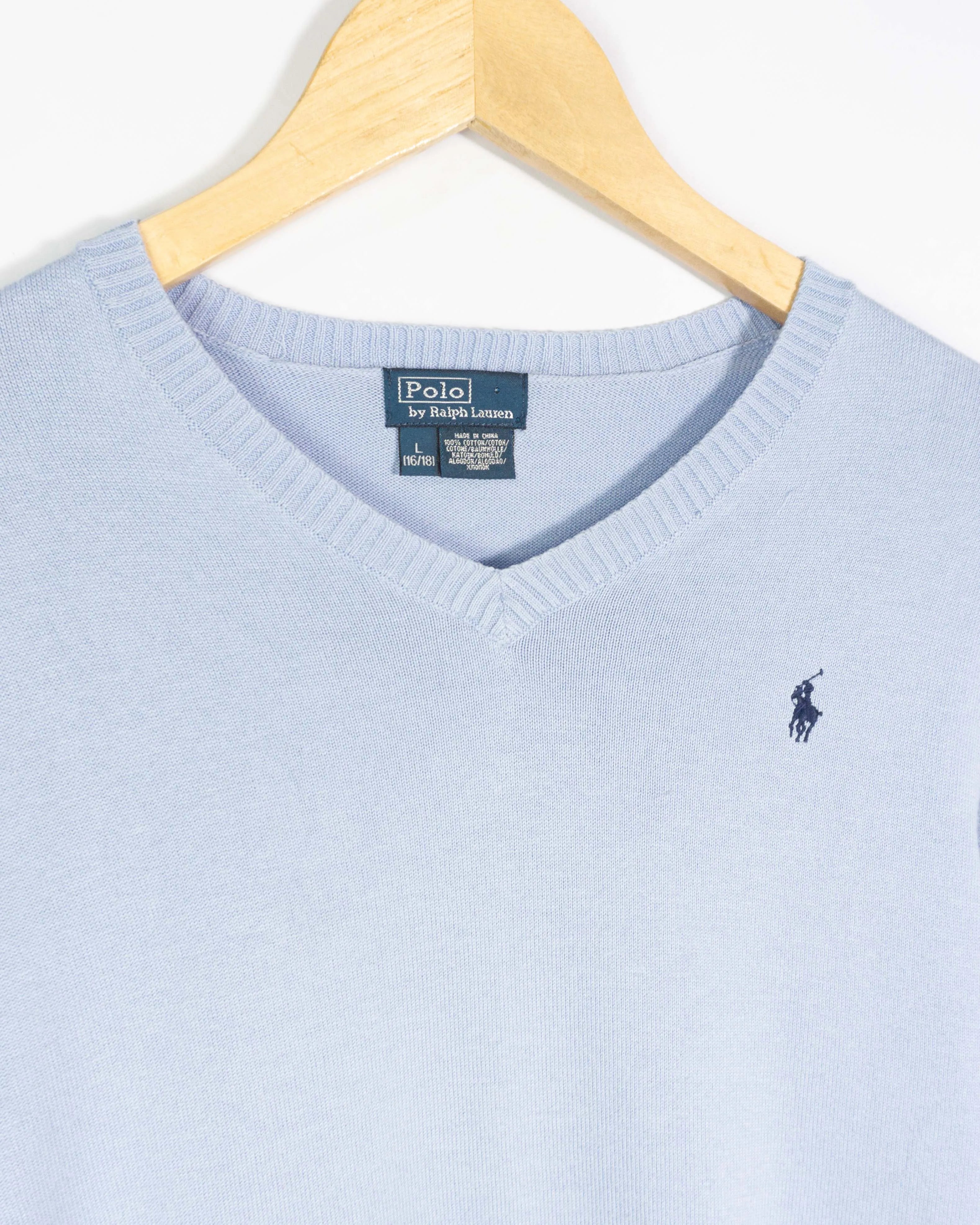 Jersey Ralph Lauren Cuello V Azul Celeste Mujer — Talla S