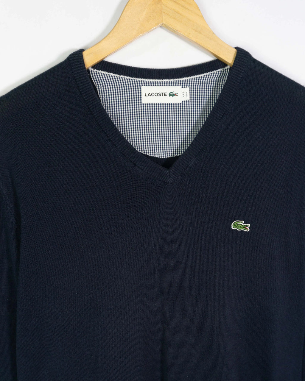 Jersey Lacoste Cuello V Azul Marino Punto Fino — Talla L