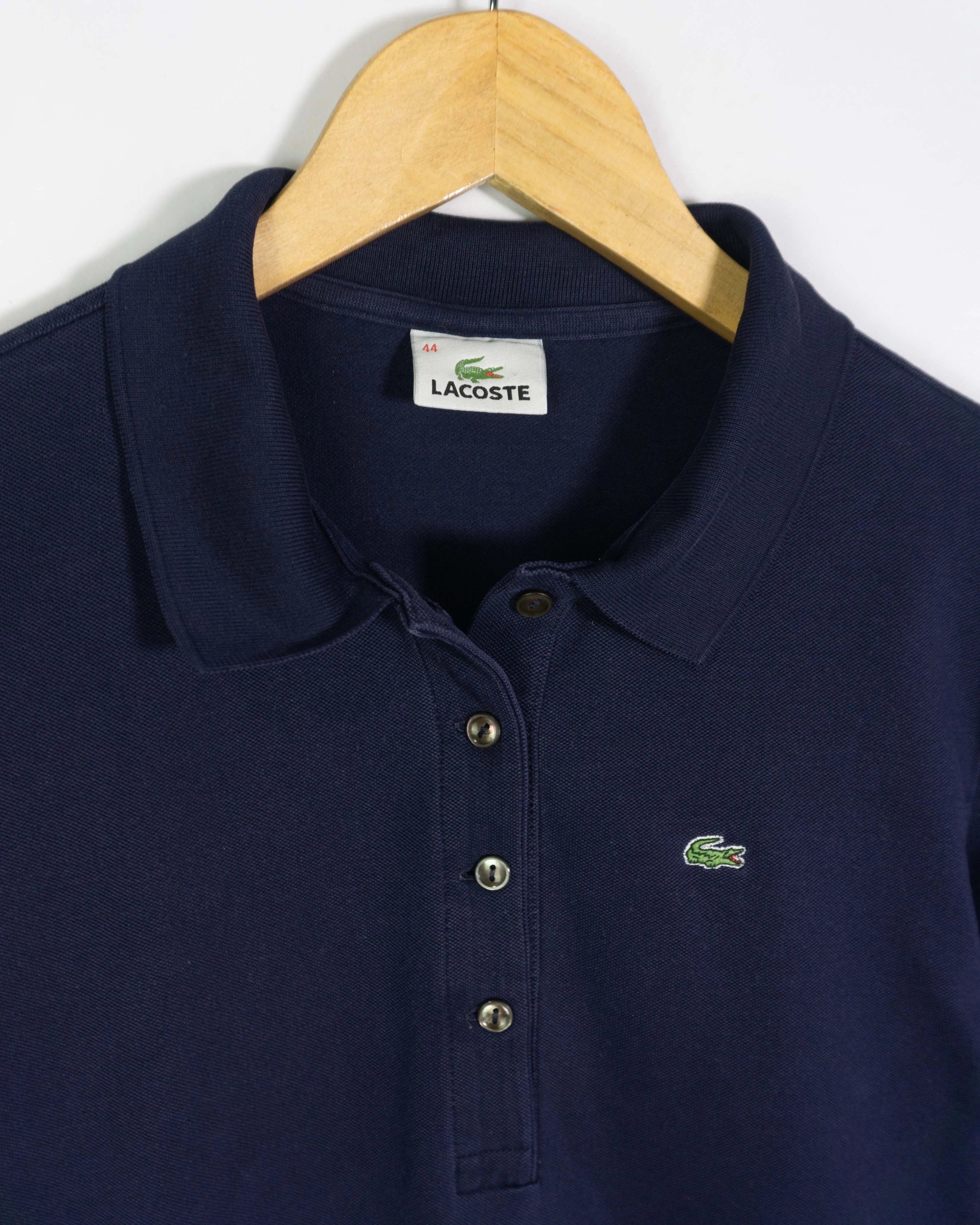 Polo Lacoste Manga Larga Azul Marino Mujer — Talla L
