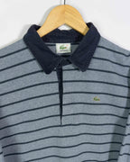 Polo Lacoste Rayas Gris Azul Manga Larga Vintage 00s — Talla L