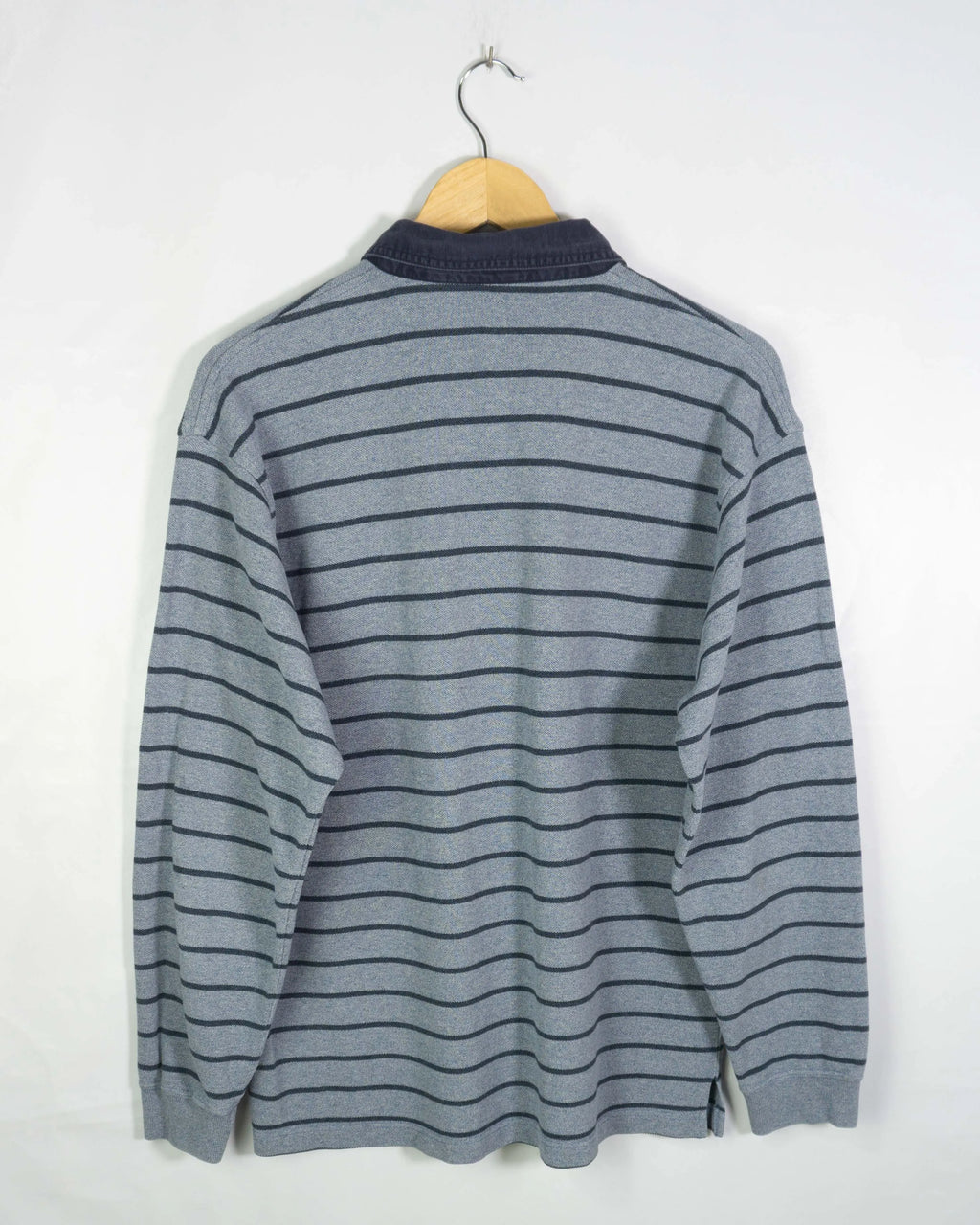 Polo Lacoste Rayas Gris Azul Manga Larga Vintage 00s — Talla L