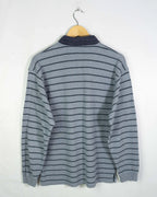 Polo Lacoste Rayas Gris Azul Manga Larga Vintage 00s — Talla L