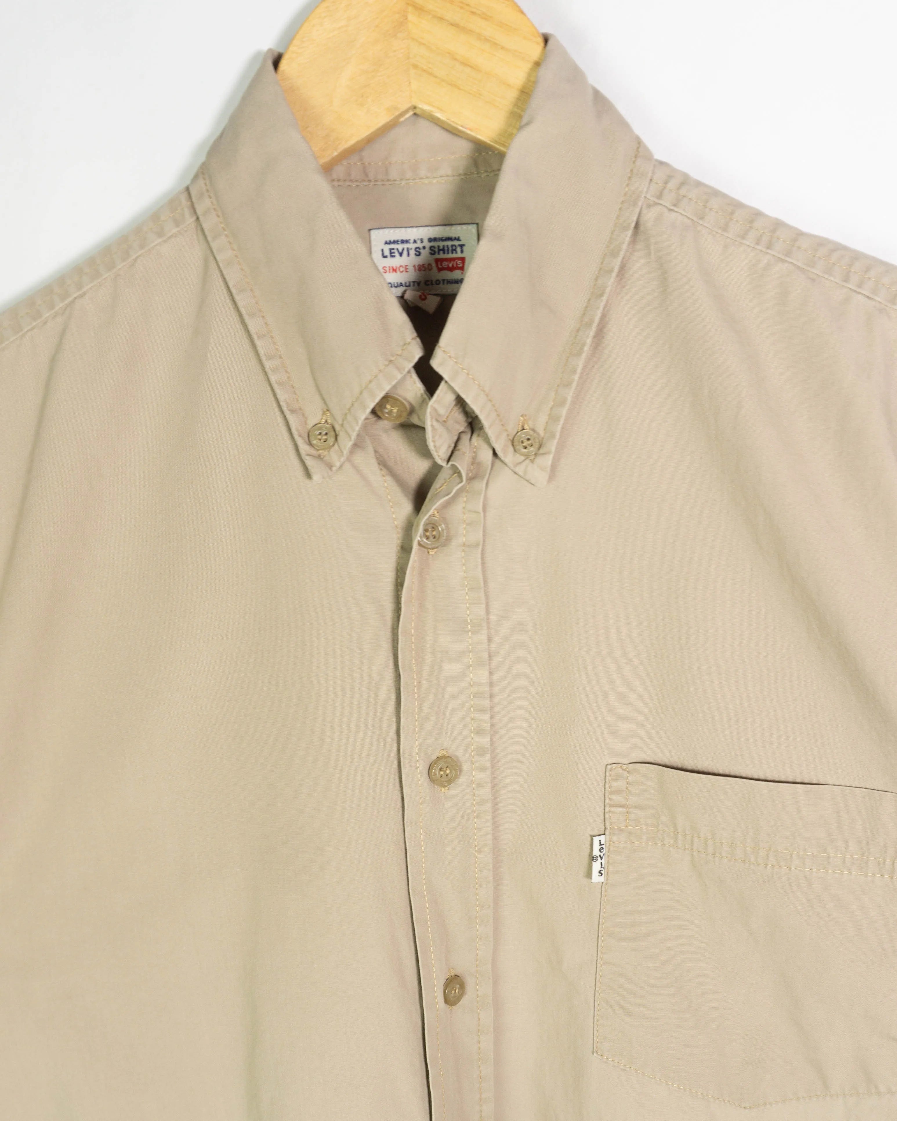 Camisa Levi's Manga Corta Beige Vintage 00s — Talla S