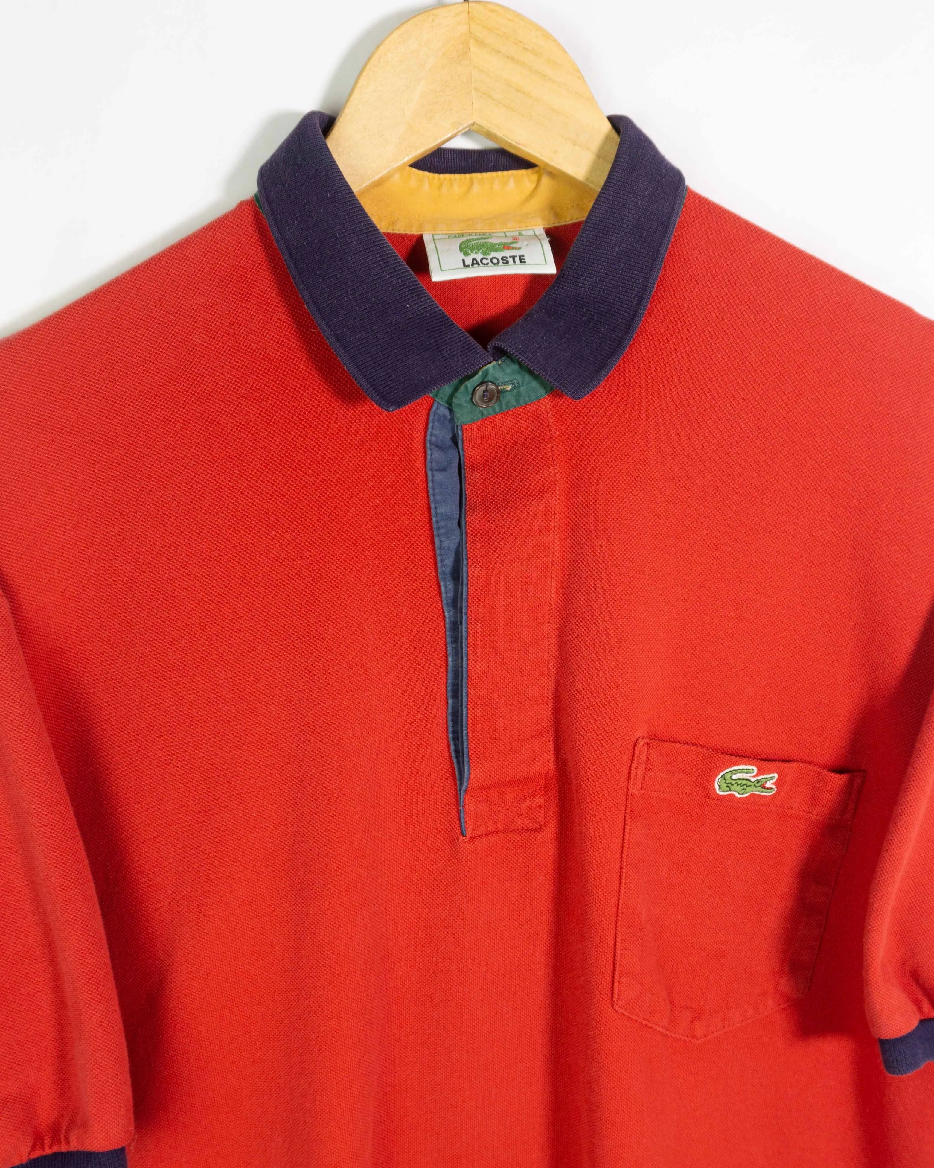 Polo Lacoste Rojo Multicolor Vintage 90s — Talla XL